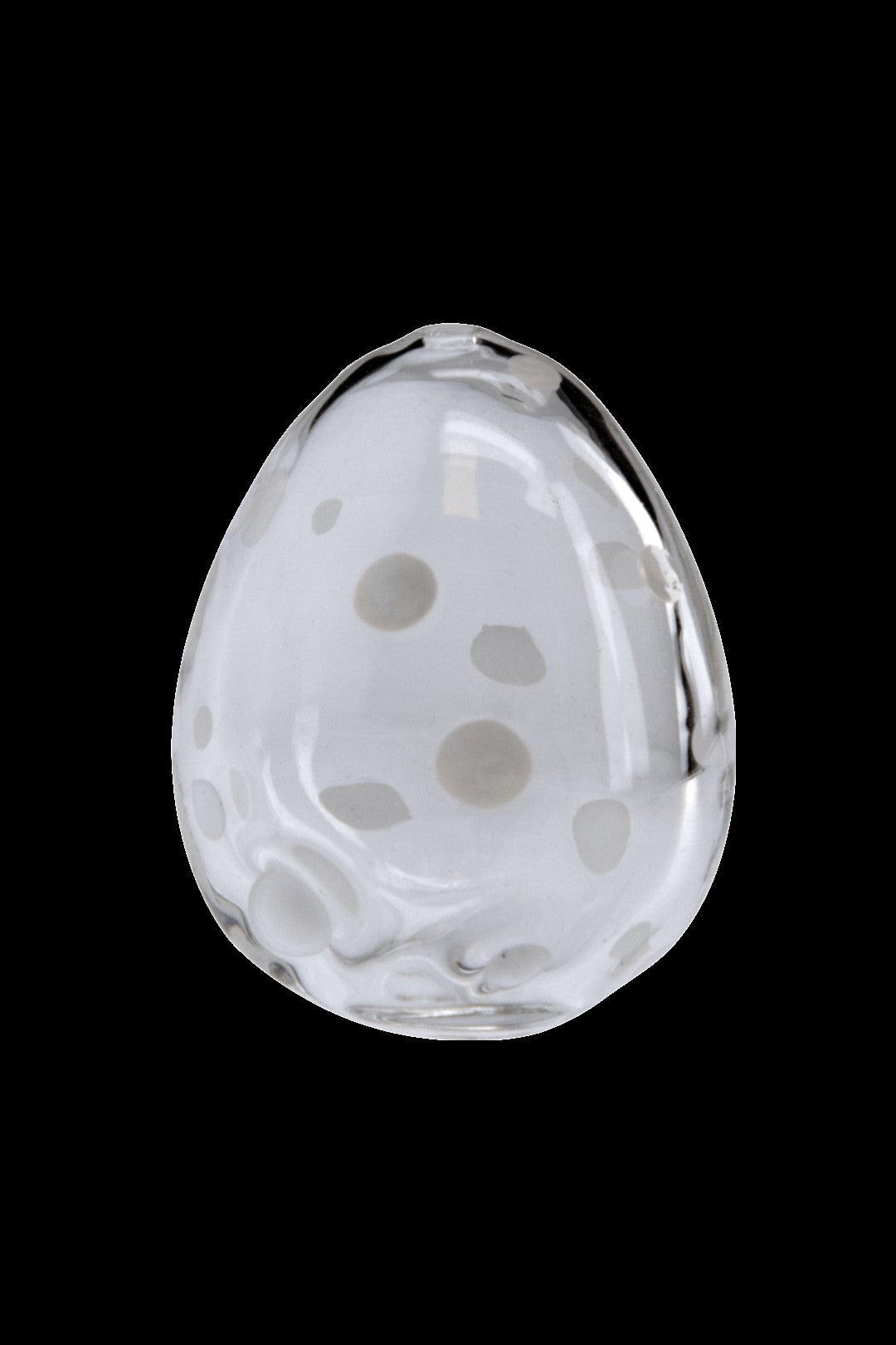 Clear glass egg-shaped bubbler for smoking.
