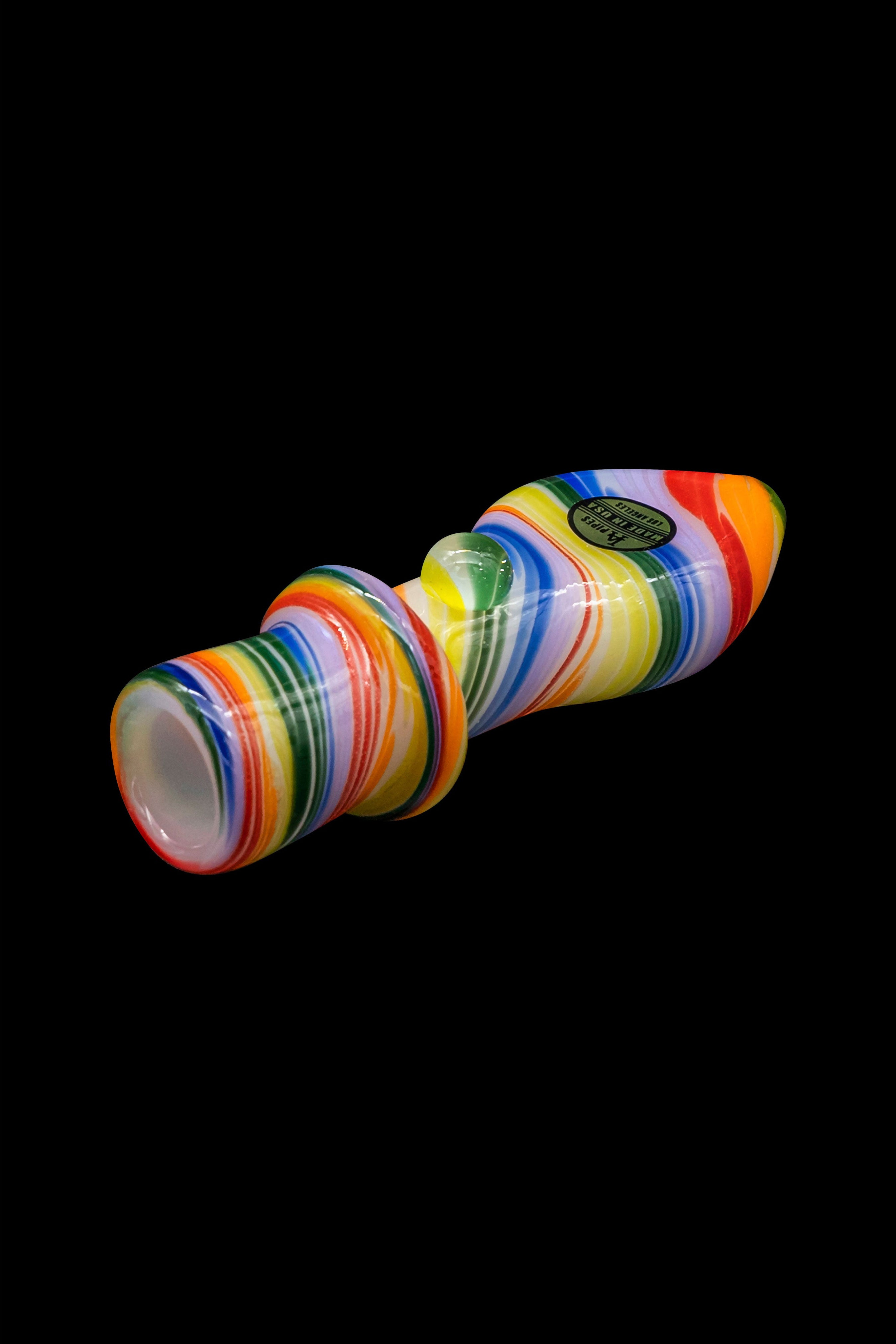 Colorful glass bubbler for smoking cannabis.