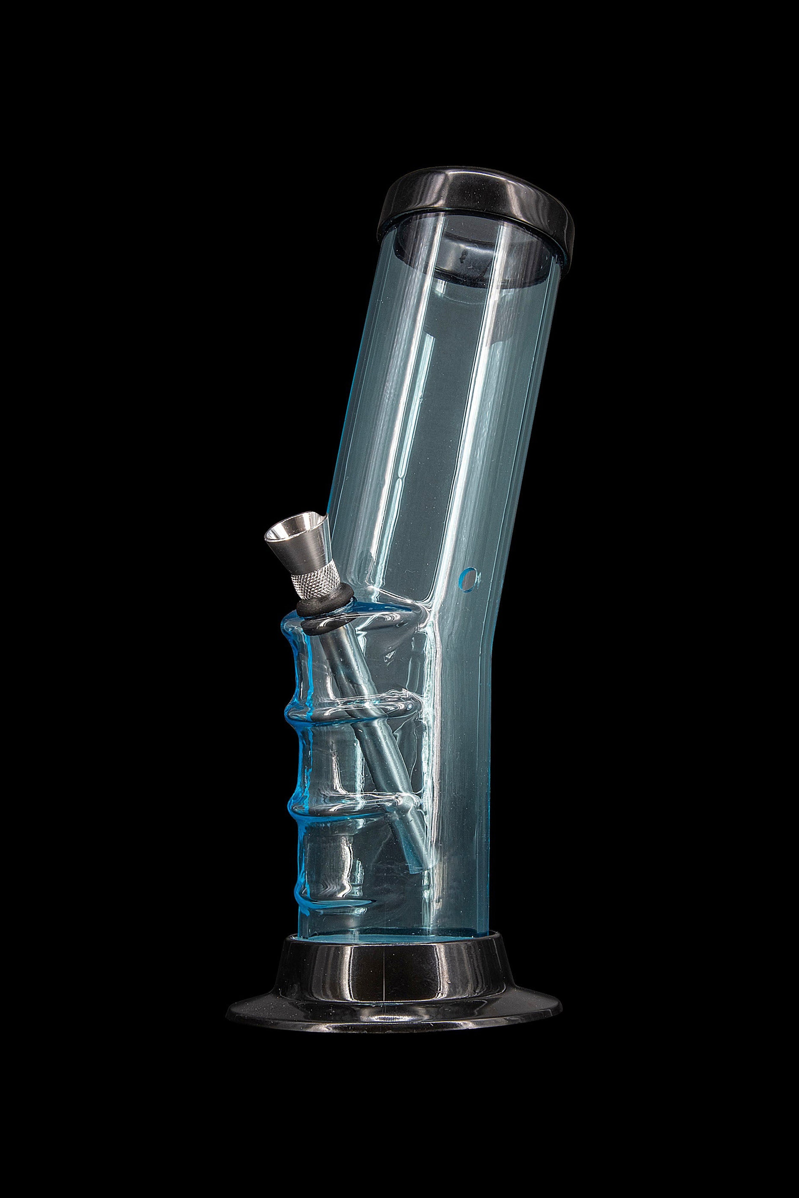 Blue glass water pipe (bong) isolated on a black background.