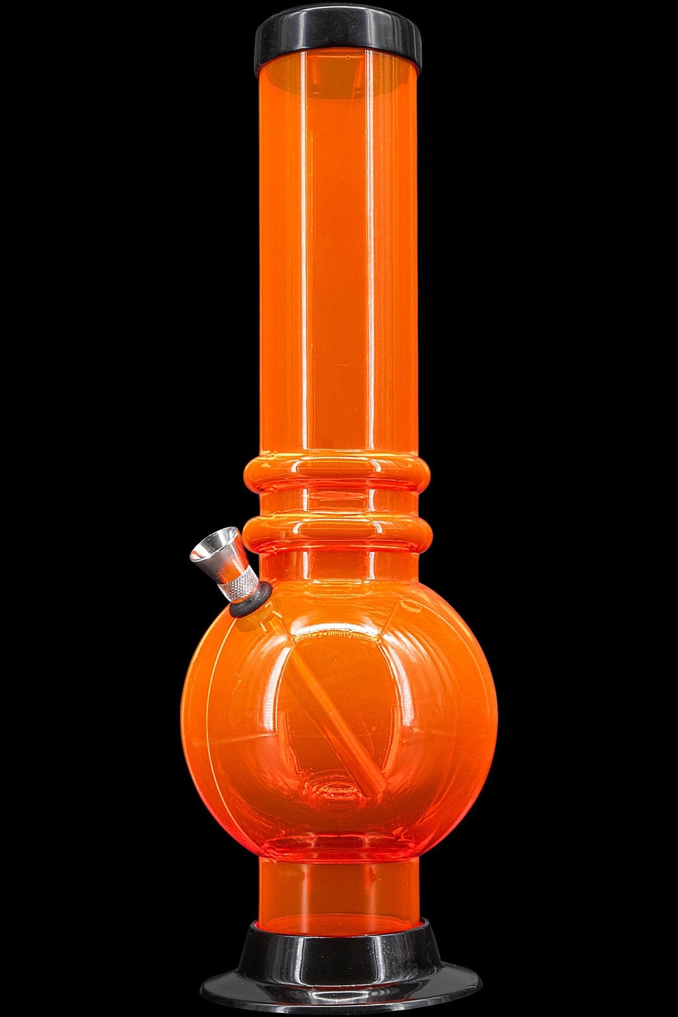 Orange acrylic water pipe with metal accents.
