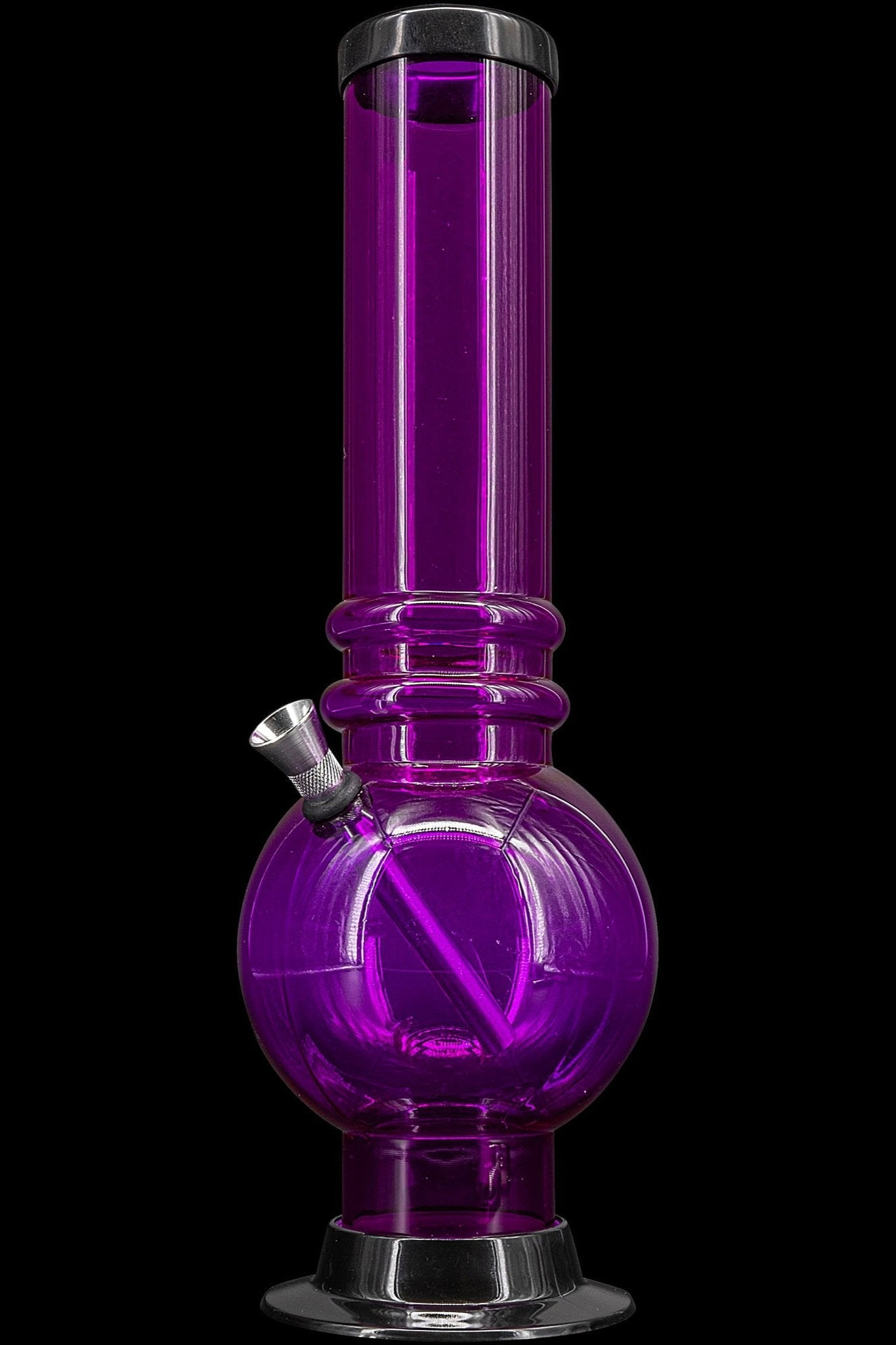 Purple glass water pipe isolated on a black background.