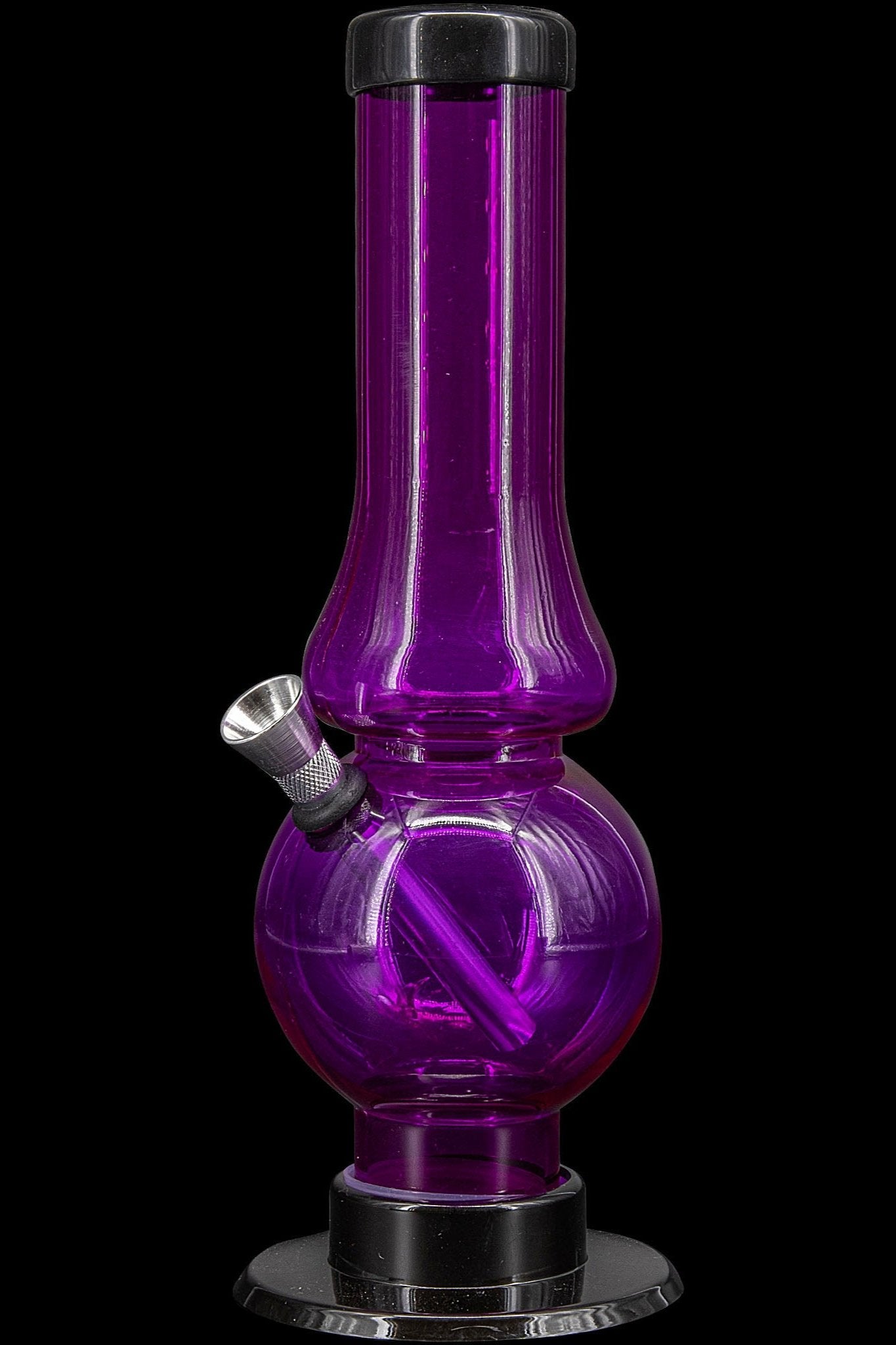 Purple glass water pipe (bong) with a textured base.