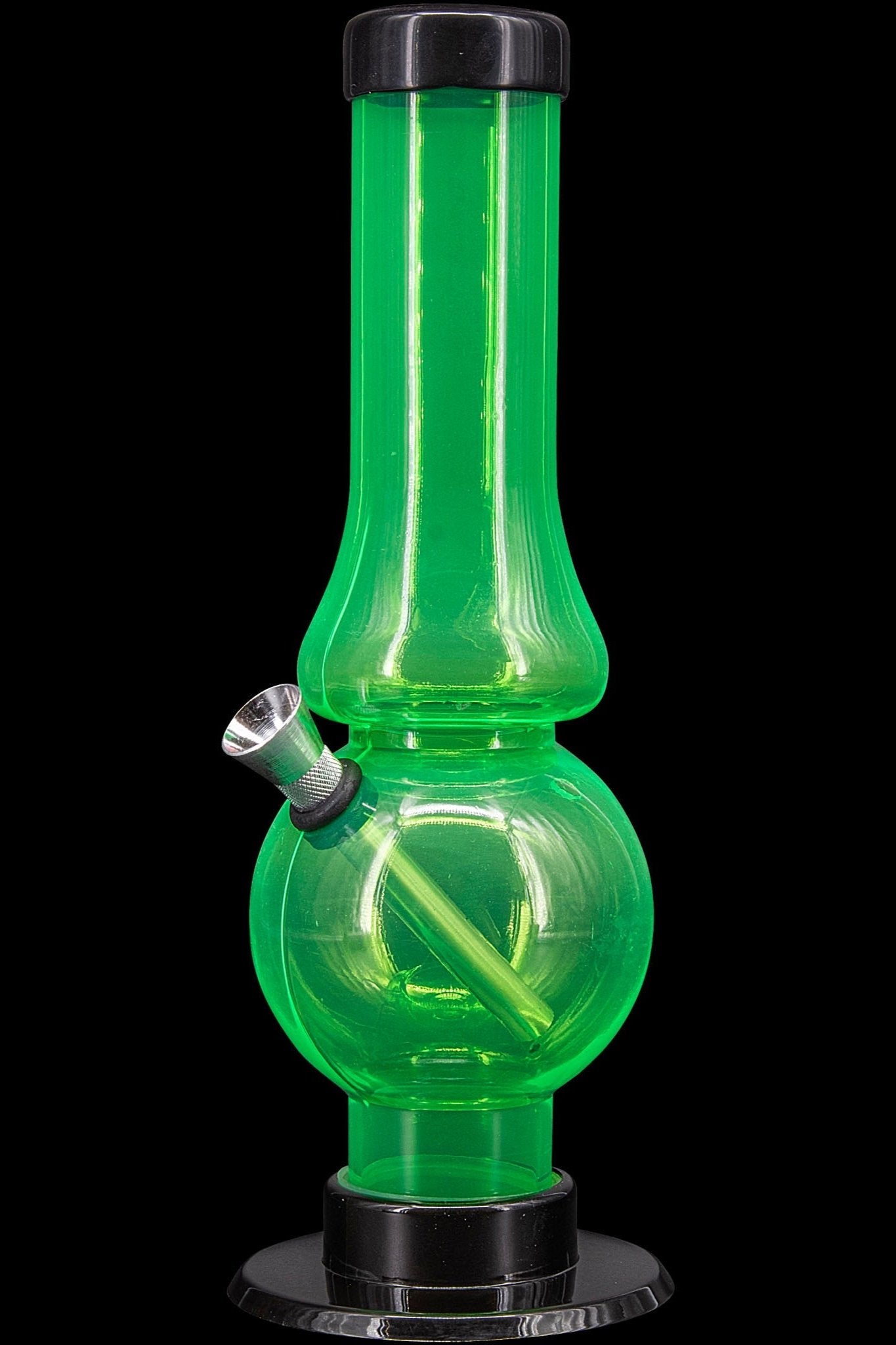 Green acrylic water pipe (bong) with a detachable glass bowl.