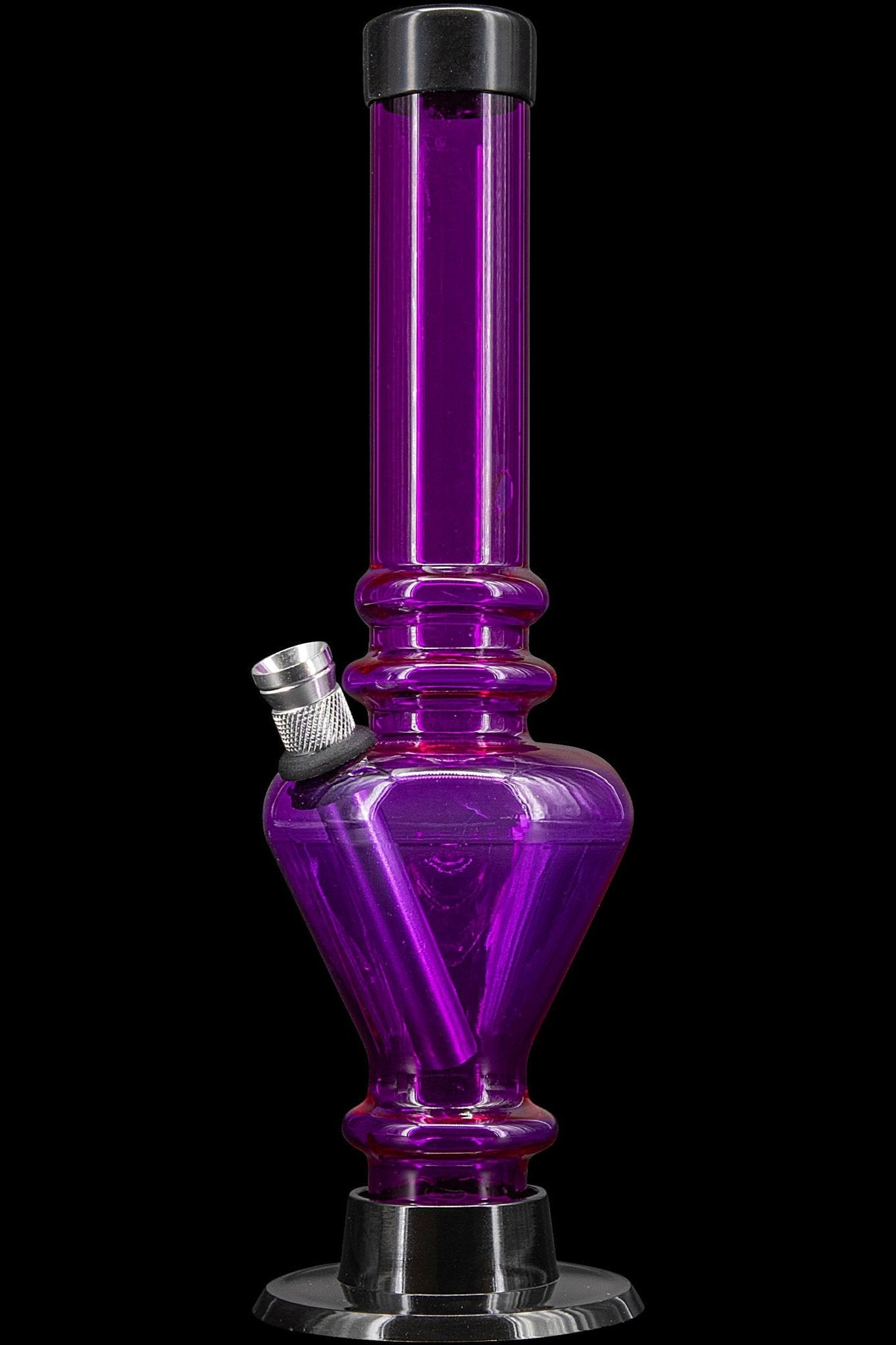 Purple glass water pipe (bong) with metallic accents.