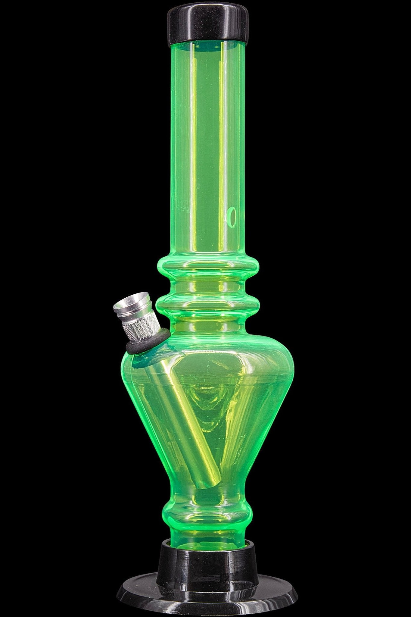 Green glass water pipe (bong) with black accents.