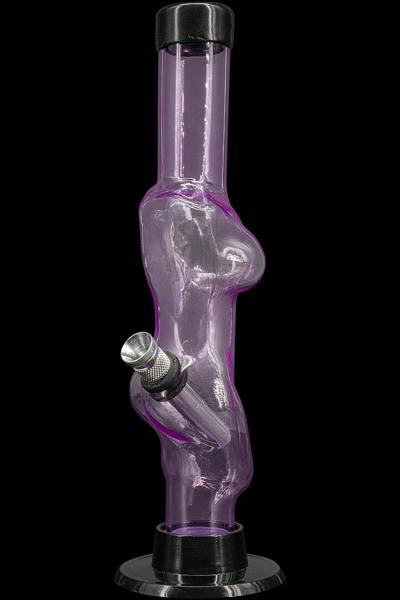 Purple glass water pipe with textured design and metal bowl piece.