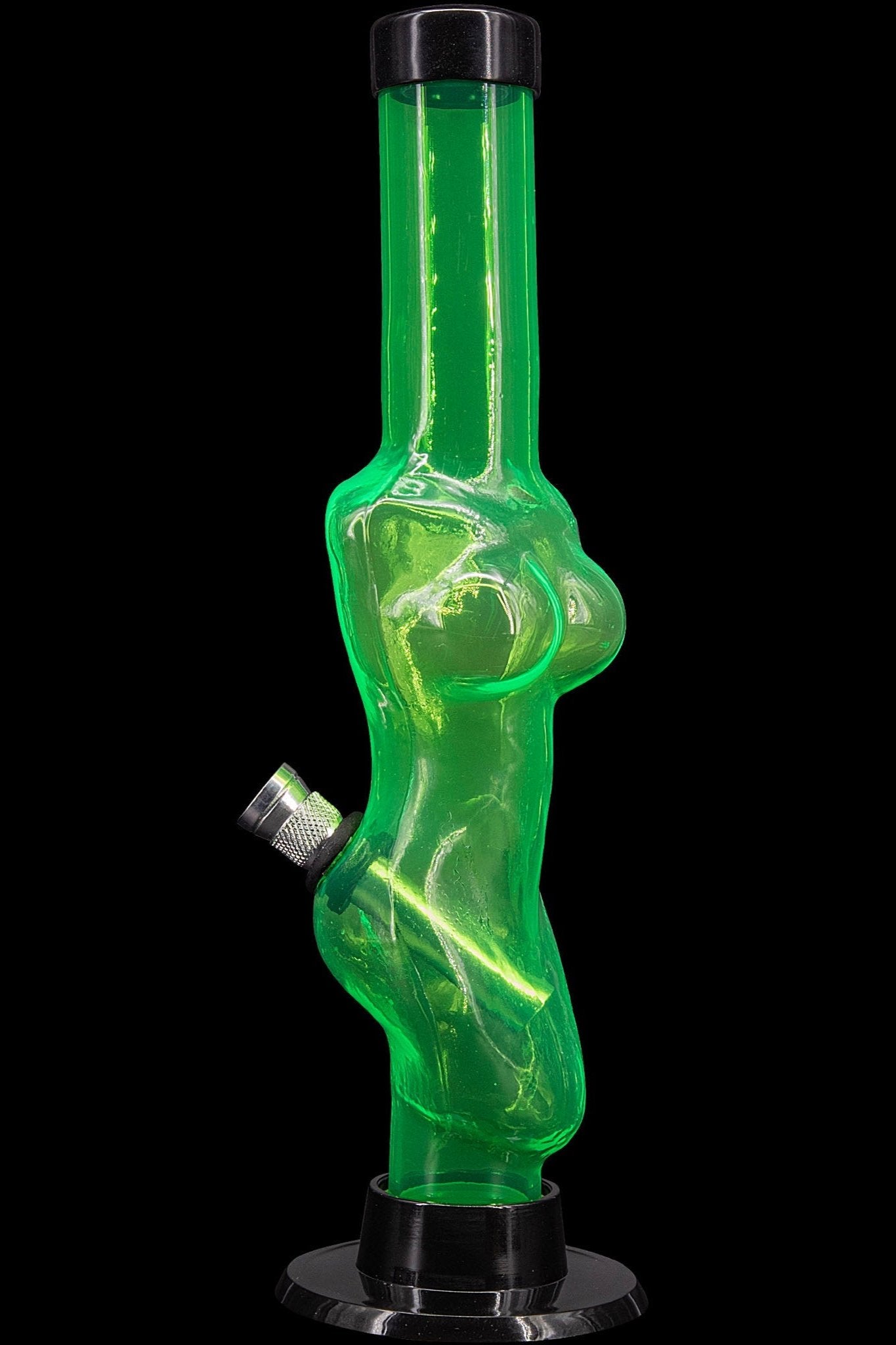 Green acrylic water pipe with a sculpted female form.