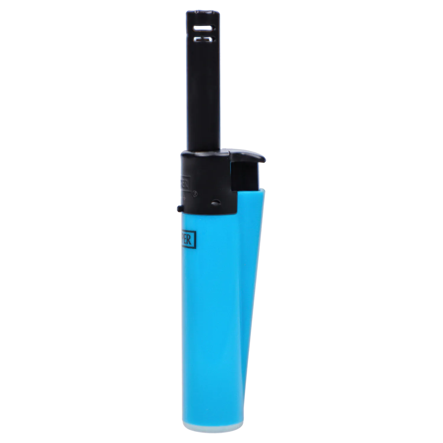 Close-up front view of a tall blue “420 House Party” Smoking Box with a black top and slim ignition nozzle against a white background