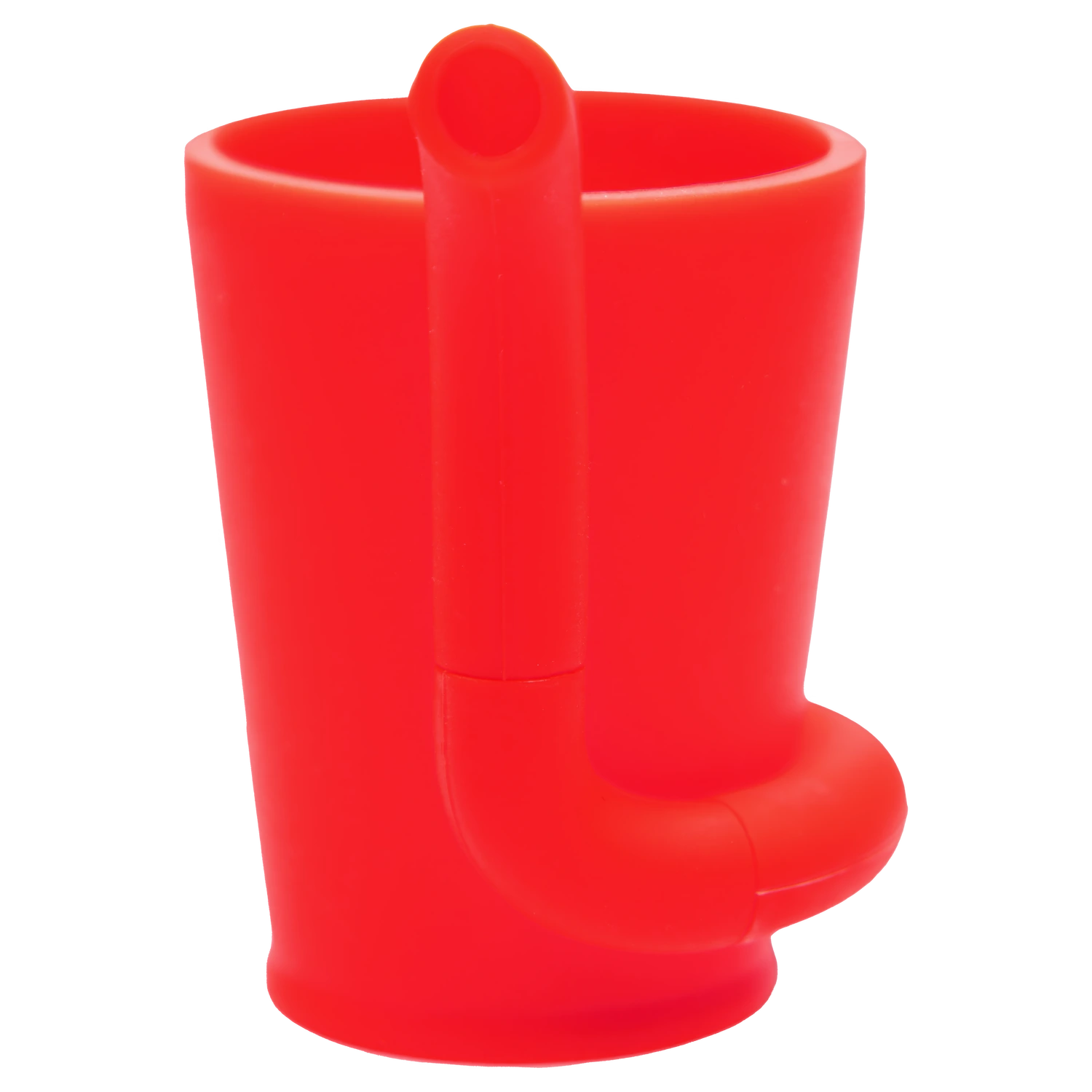 Close-up front view of a bright red “Epic 420 House Party” Deluxe Box showing its rounded tubular handle and smooth cylindrical body.