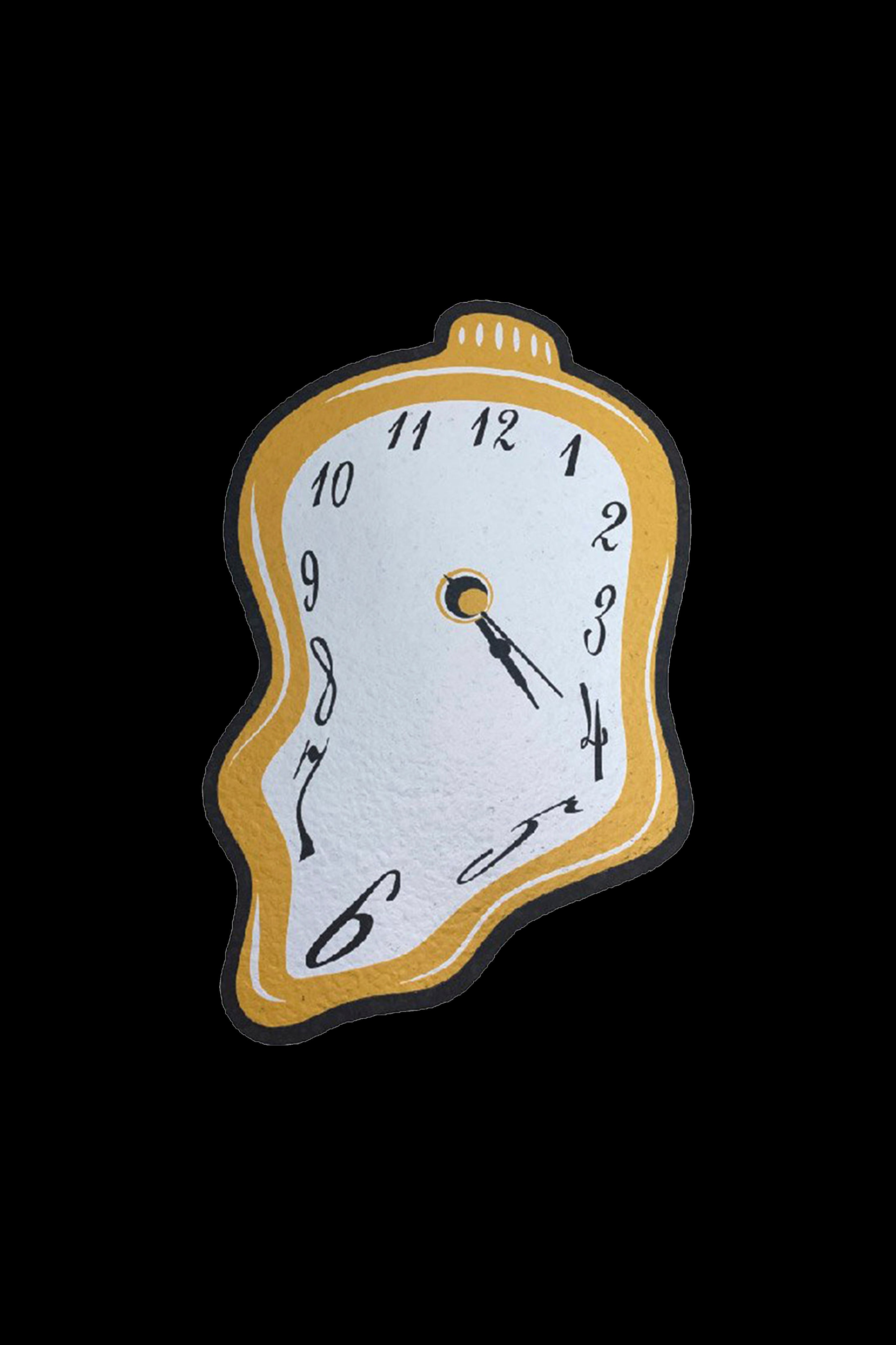 Melting clock face, referencing time distortion often associated with cannabis use.