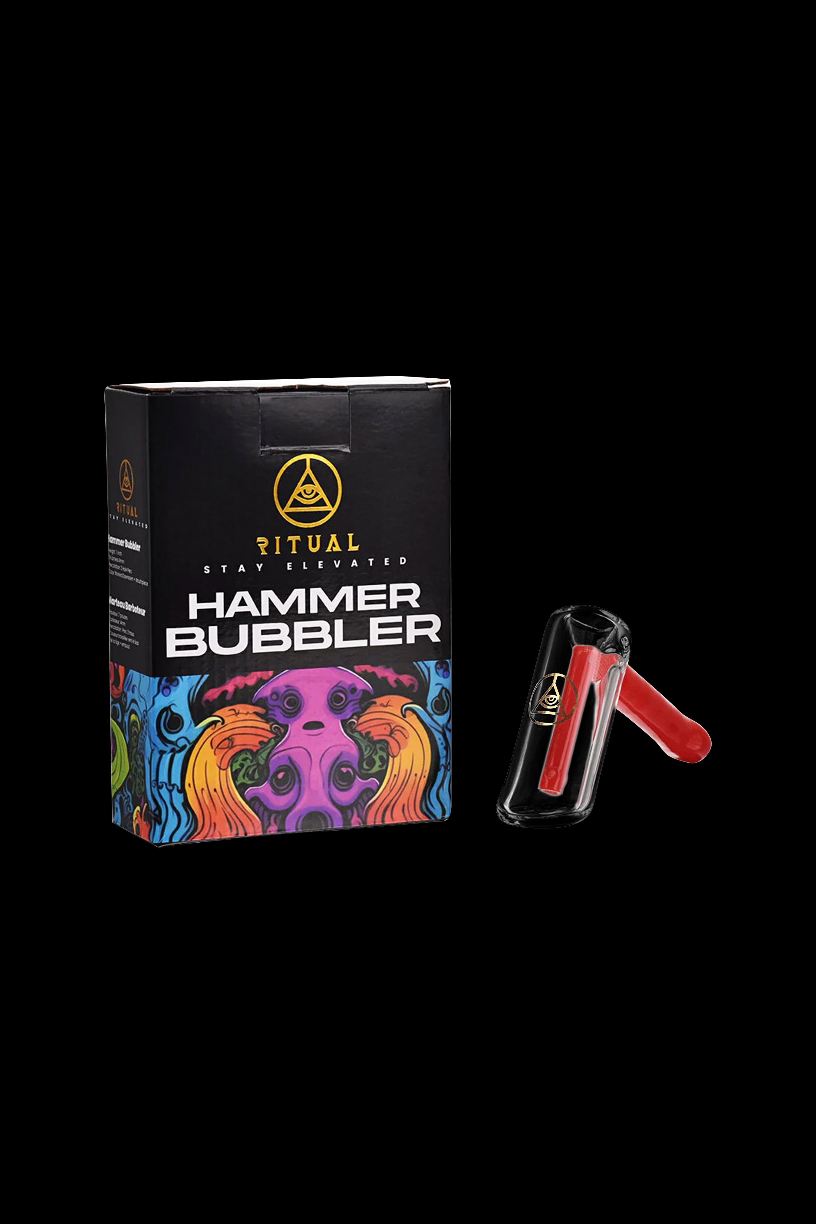 Product shot of a “Hammer Bubbler” cannabis accessory in its retail packaging.