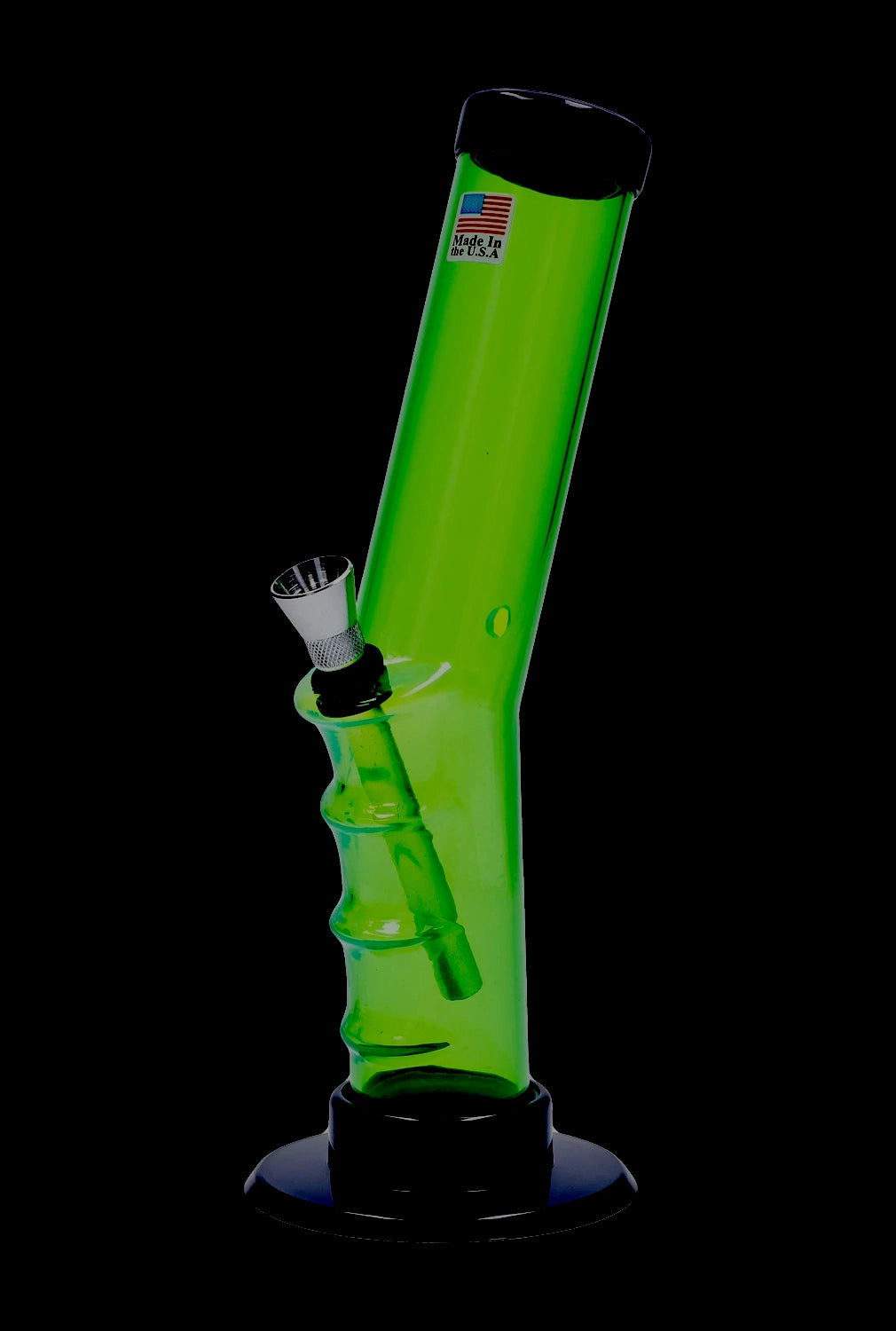Front view of the 9-inch JM Plastics Bent Neck Straight Tube with Grip Acrylic Water Pipe, showcasing its clear, cylindrical form.