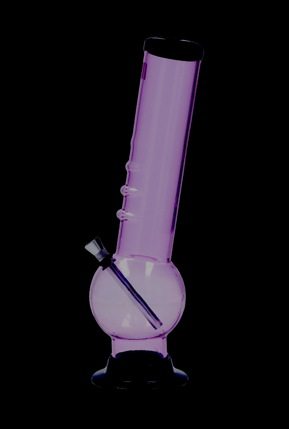 Angled studio shot of the Acrylic Bong 2" ACRYLICS, a translucent red-tinted straight tube with a round base and slanted downstem against a black background