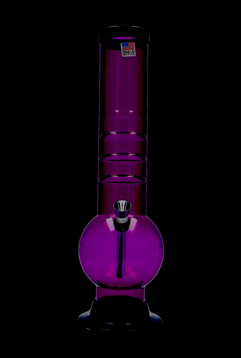 Front-lit studio shot of a tall purple-tinted clear Acrylic Bong 2" ACRYLICS standing upright against a black background.