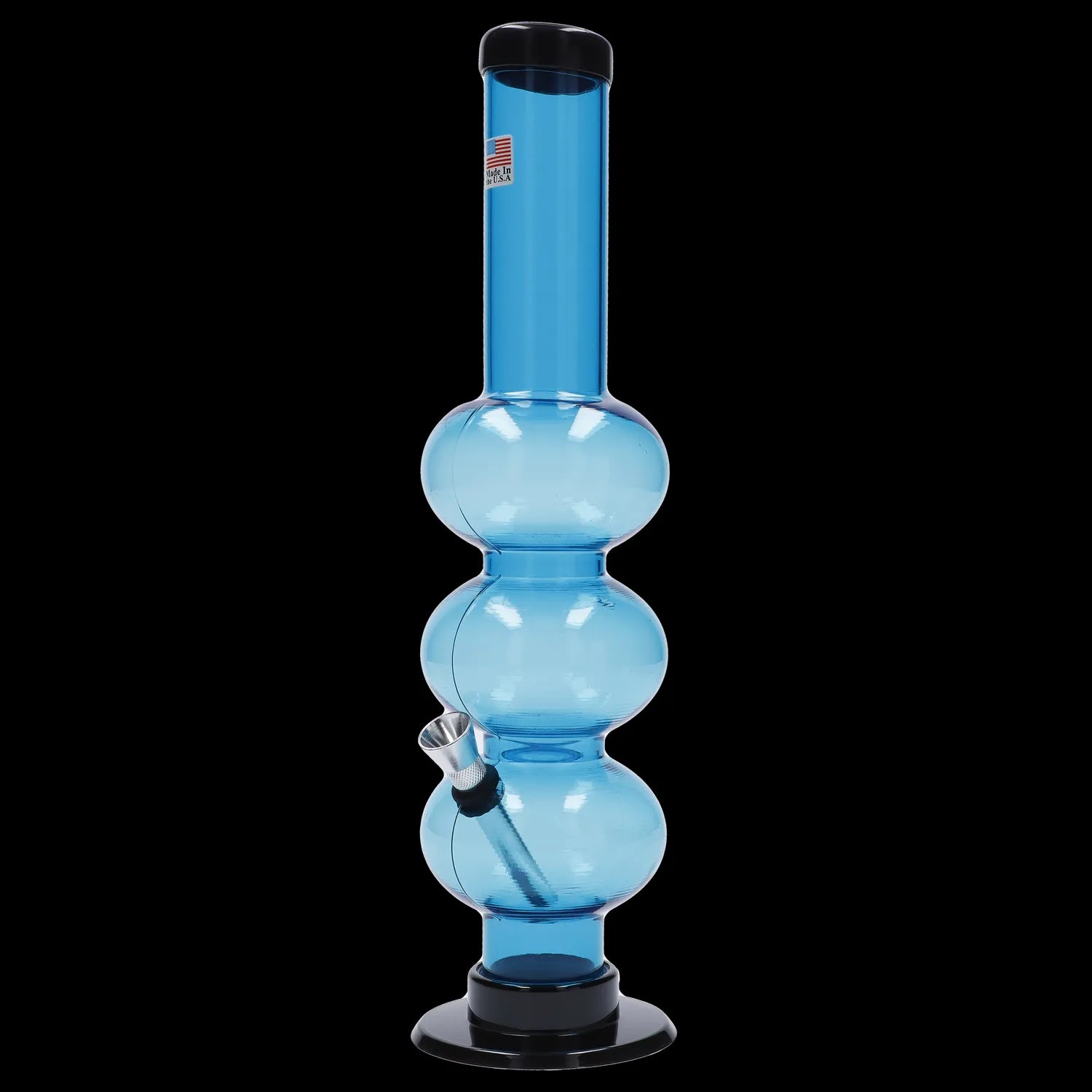 Blue glass water pipe (bong) isolated on a black background.