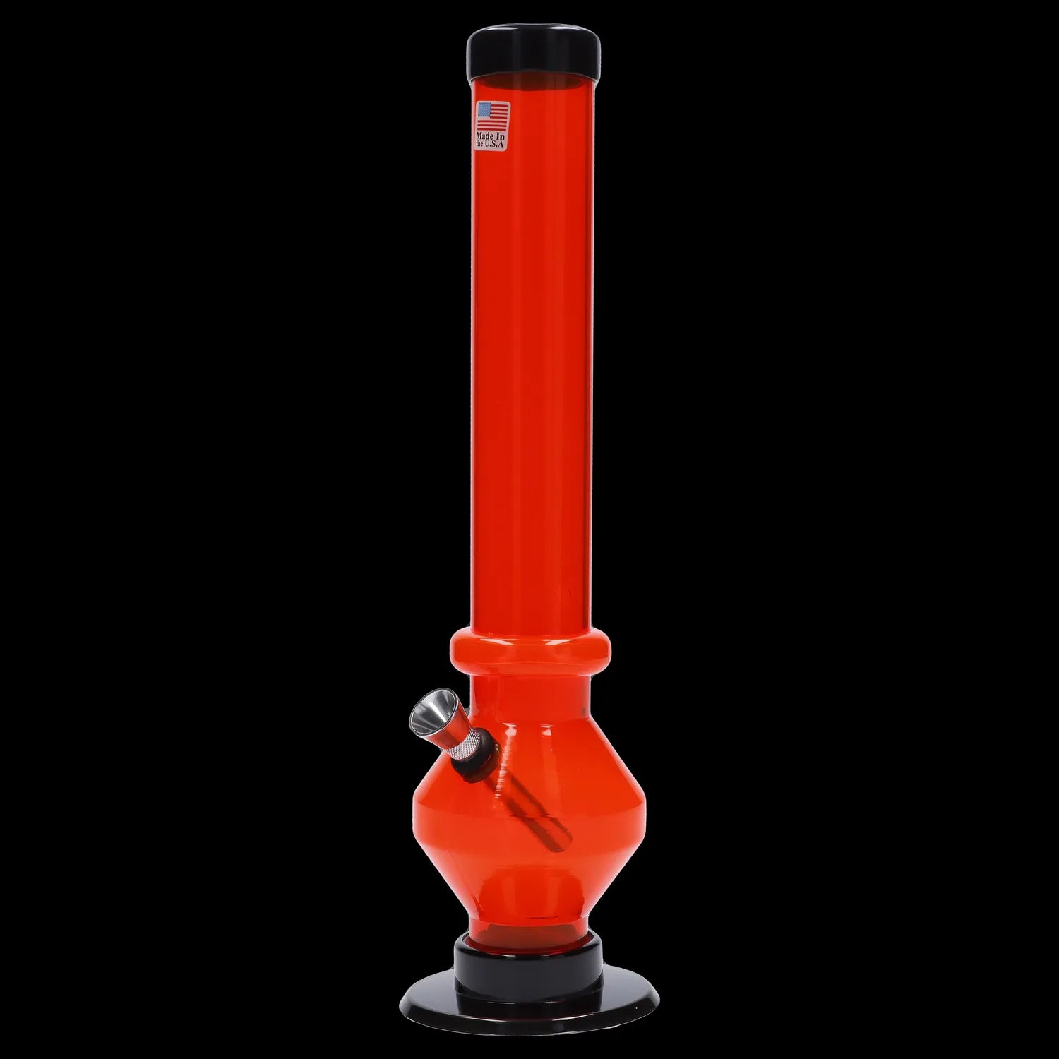 Red glass water pipe (bong) with black accents.