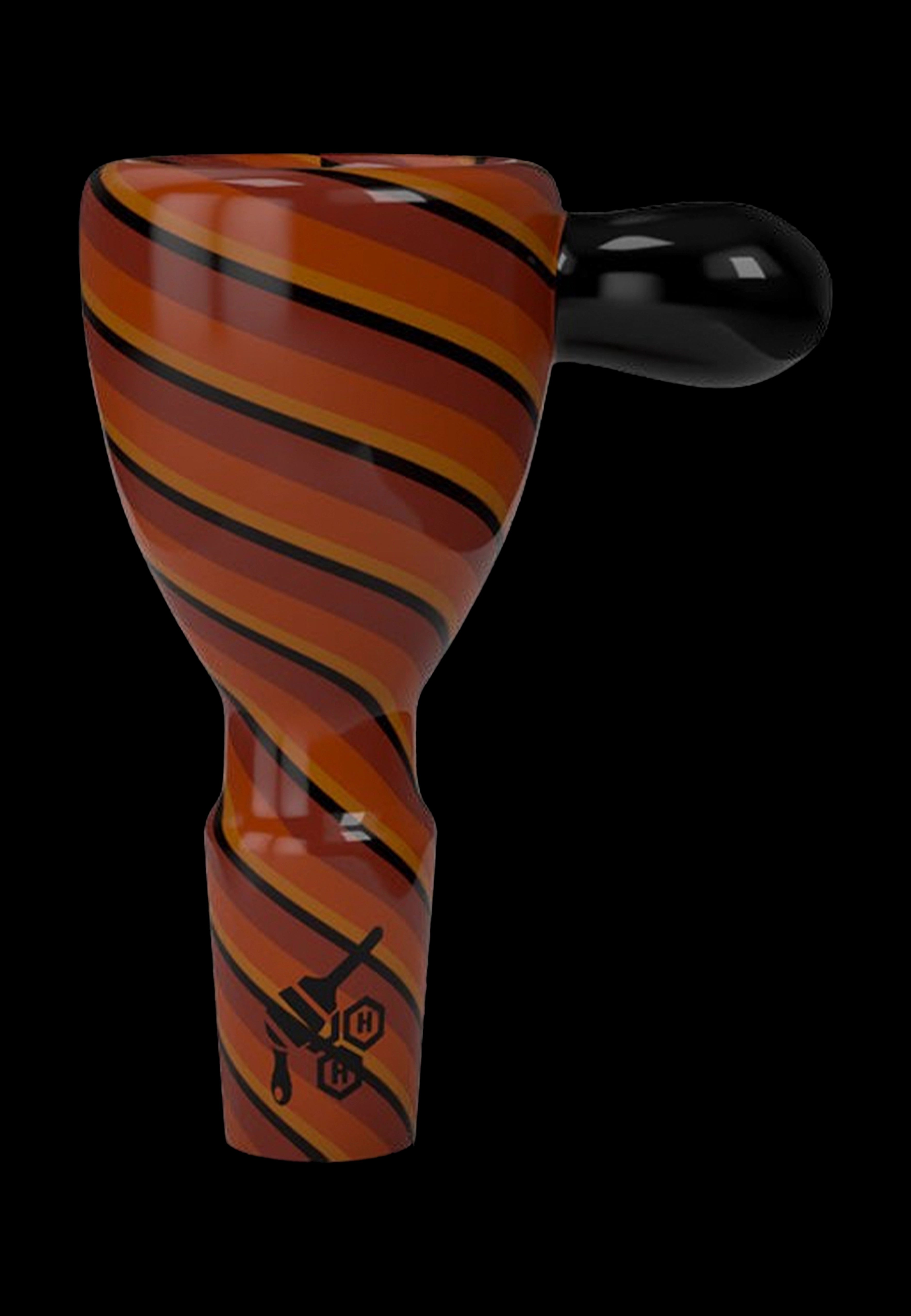 Orange and black glass pipe with spiral design.