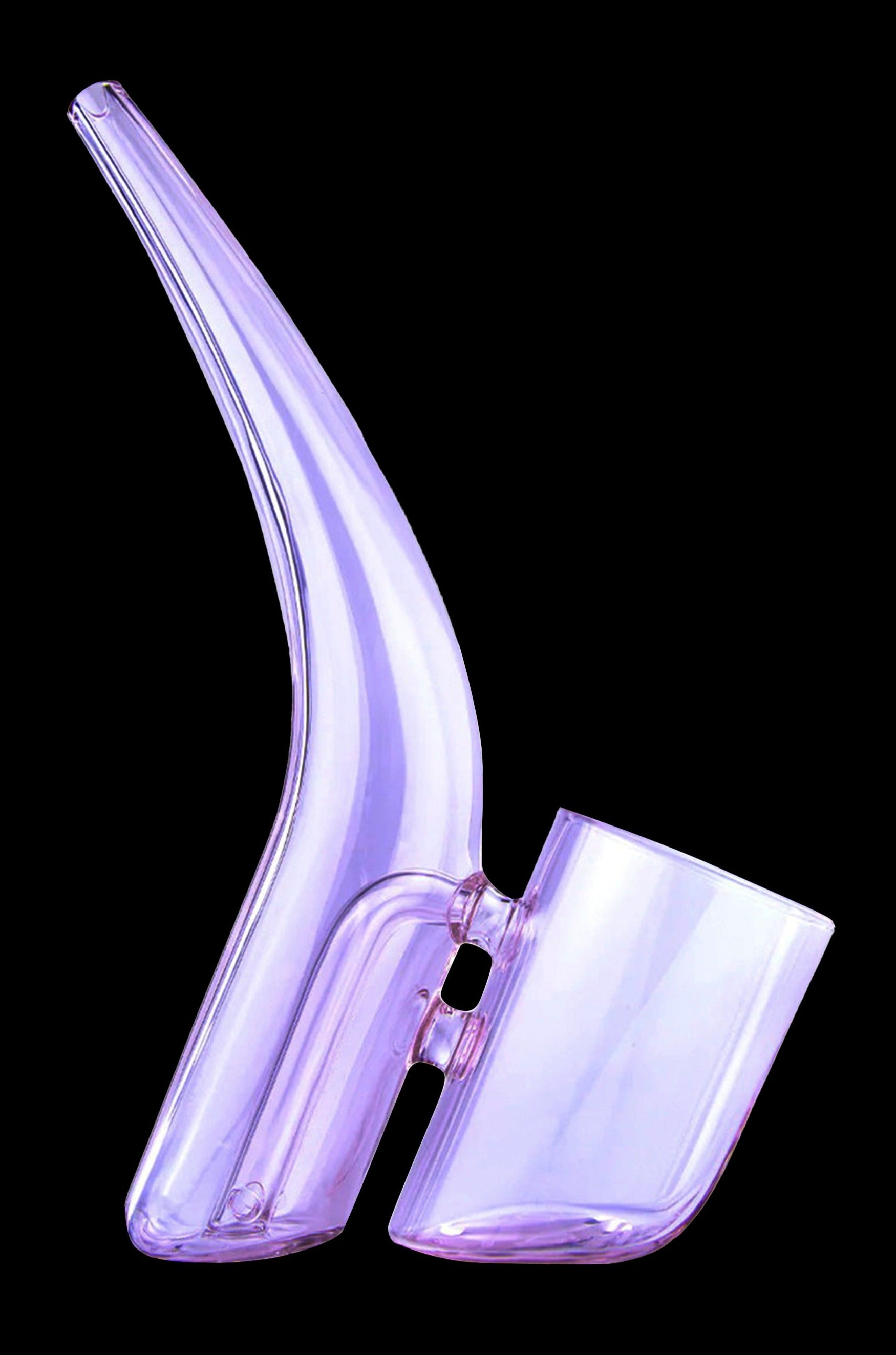 Purple glass bubbler for smoking cannabis.