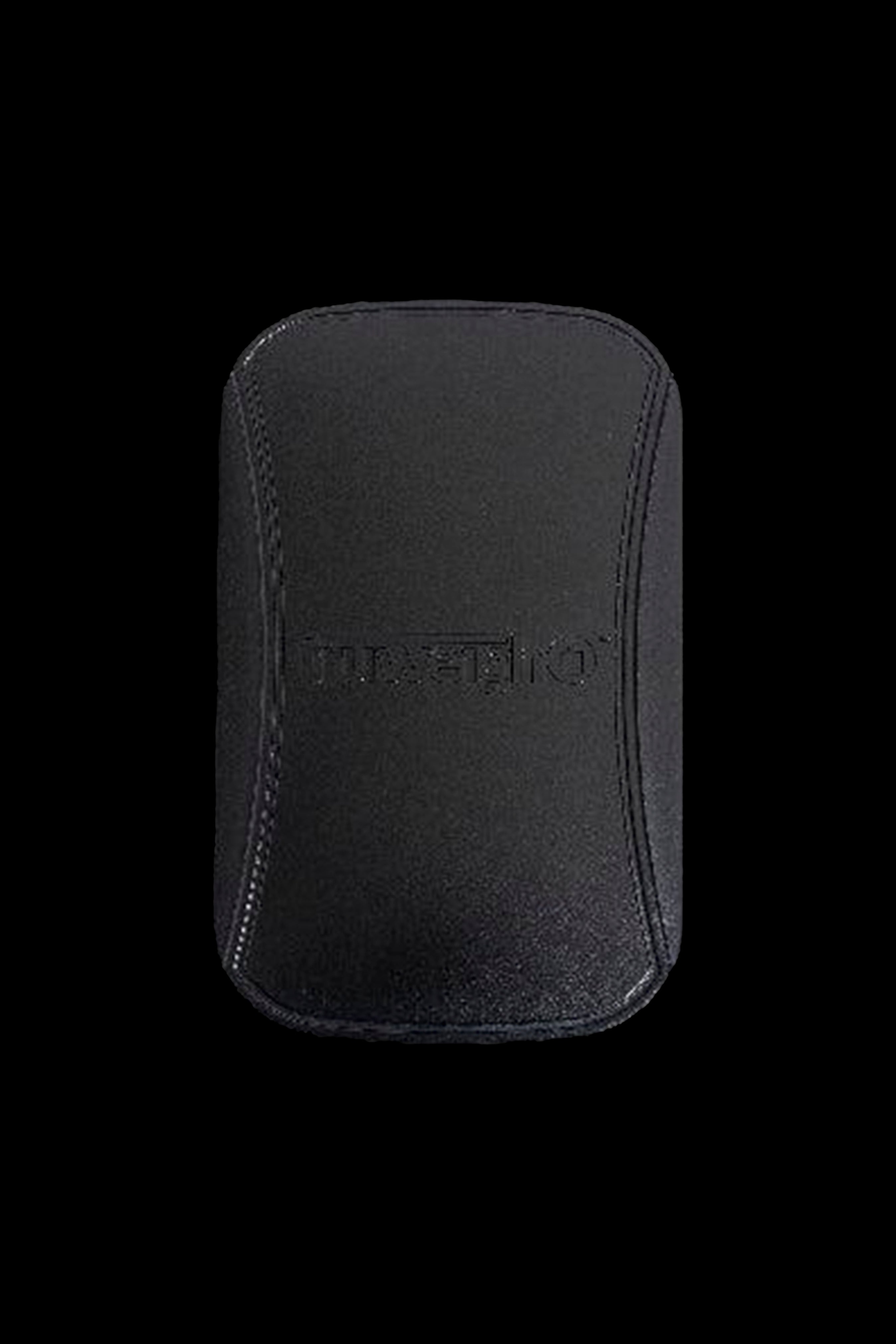 Black cannabis storage case with embossed lettering.