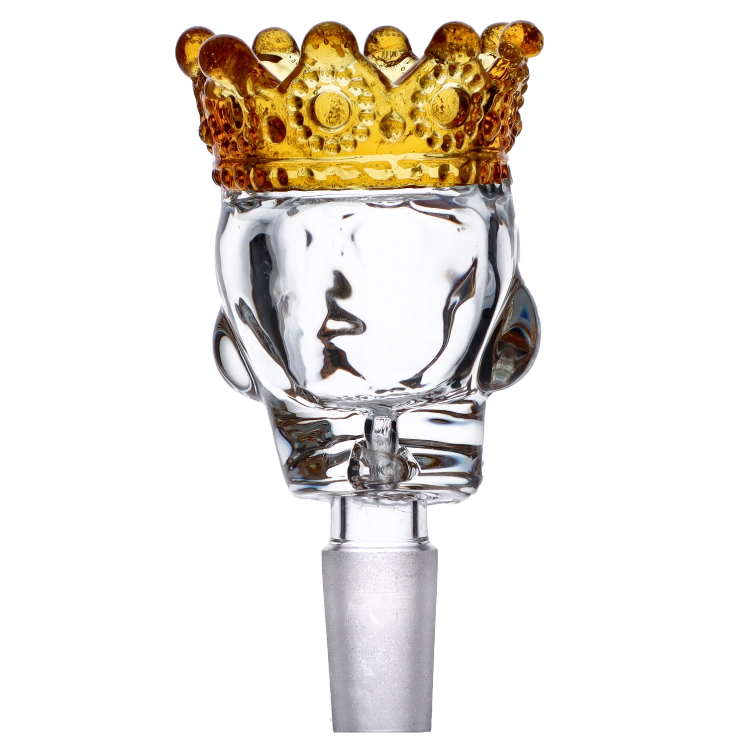 Glass Skull Bowl w/Crown-Yellow-Male 14mm
