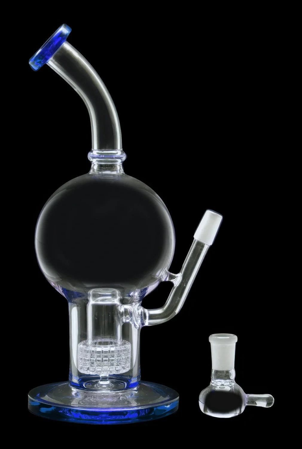 Blue glass water pipe (rig) with a quartz banger.