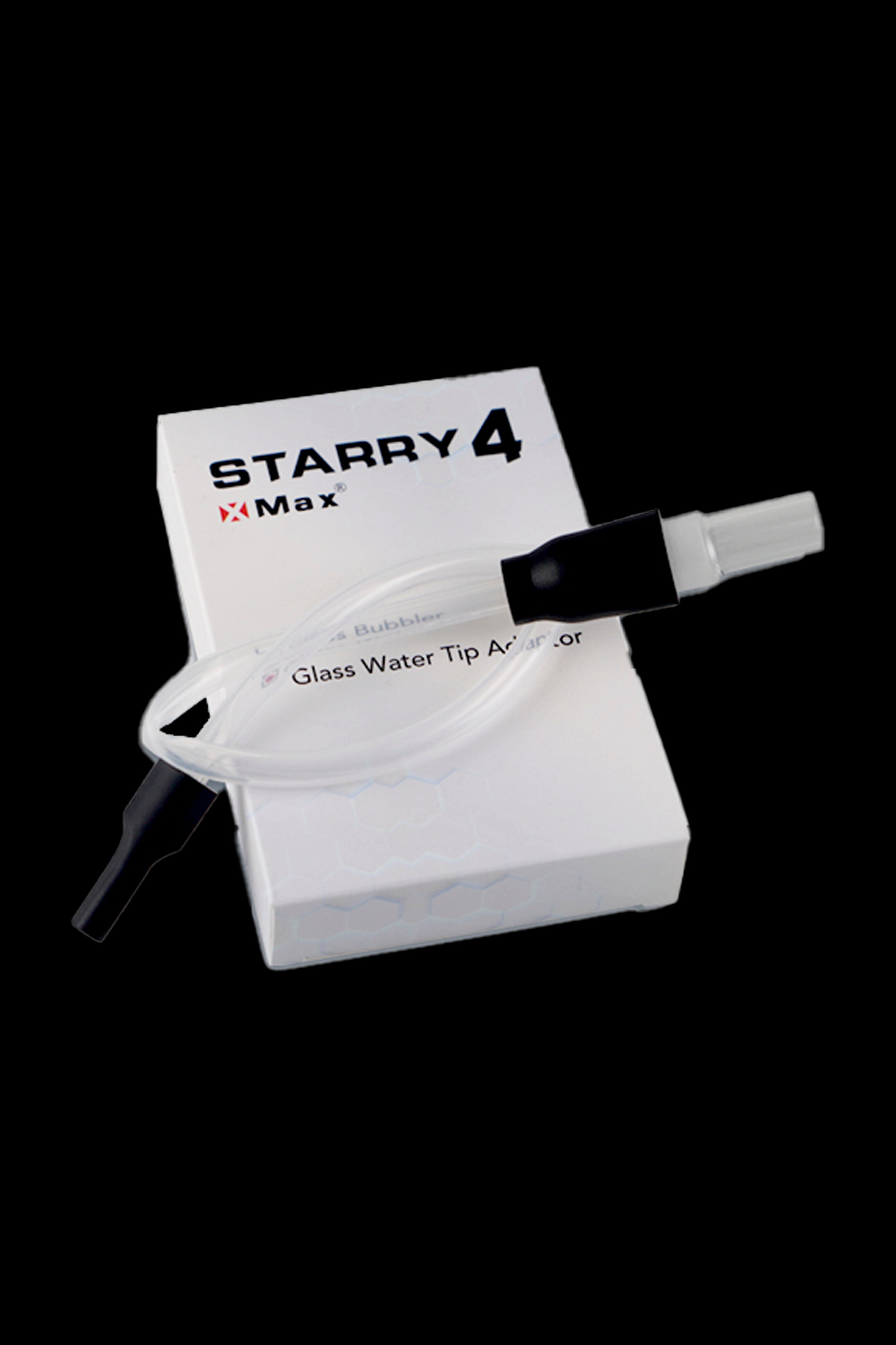 Box of Starry Max glass water pipe tips with two tips partially visible.