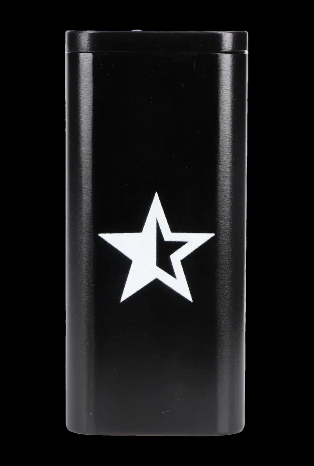 Black metal cannabis storage tube with a white five-pointed star.