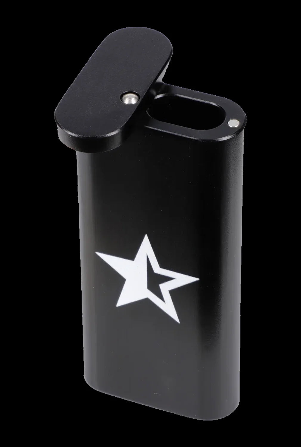 Black butane lighter with a white five-pointed star design.