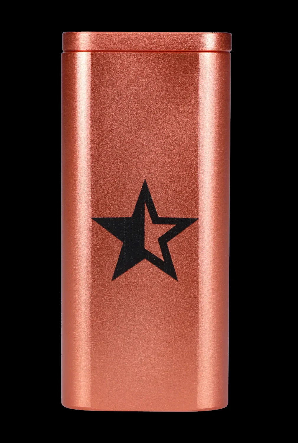 Copper-colored metal container with a black star emblem, likely for cannabis storage.
