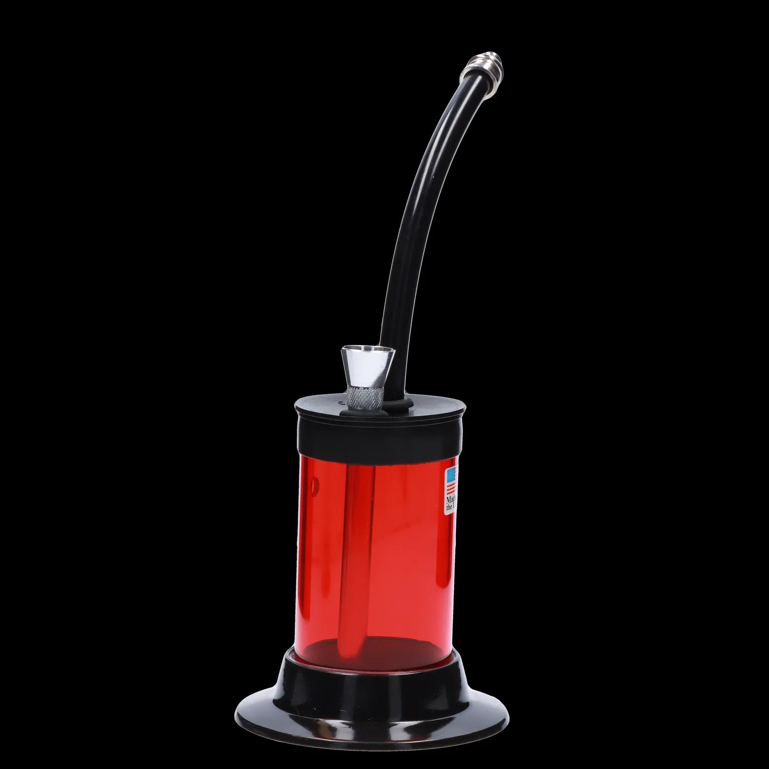 A front view of the JM Plastics Mini Hoser with Carb Hole acrylic water pipe, showing its clear construction and simple design.