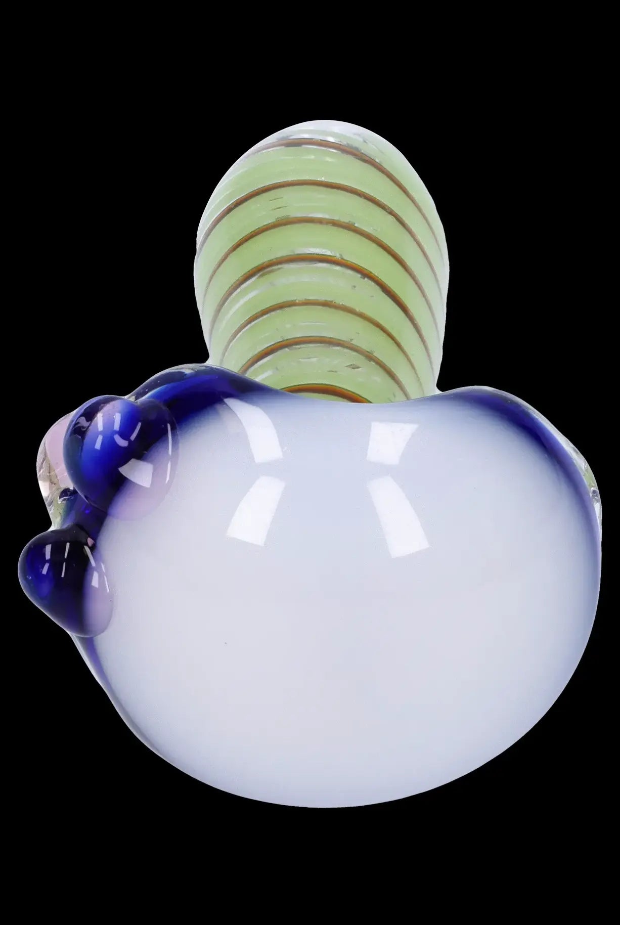 Blue and green glass dab rig against a black background.