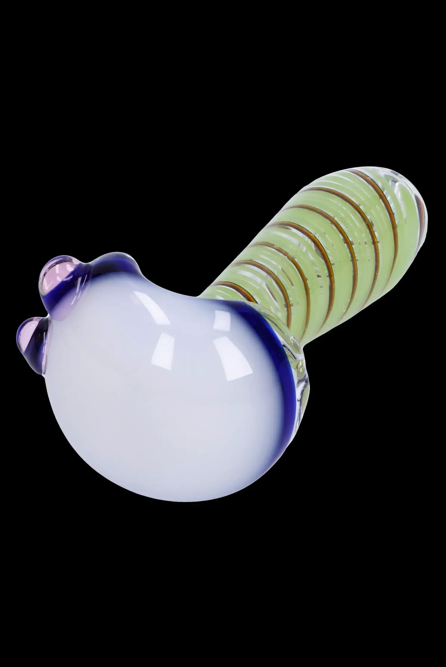 Glass pipe with iridescent blue and green swirls.