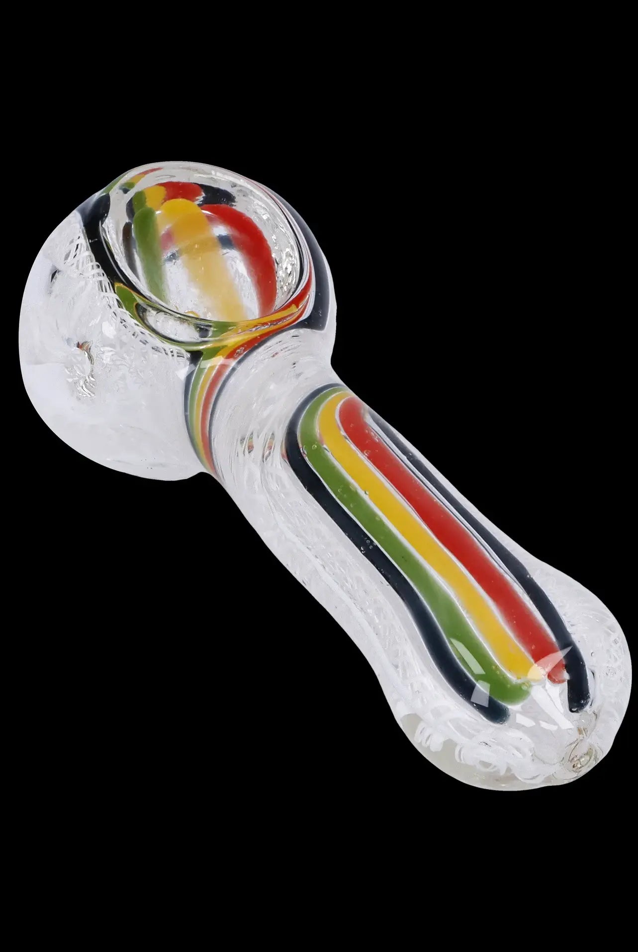 Glass pipe with Rastafarian colored stripes.