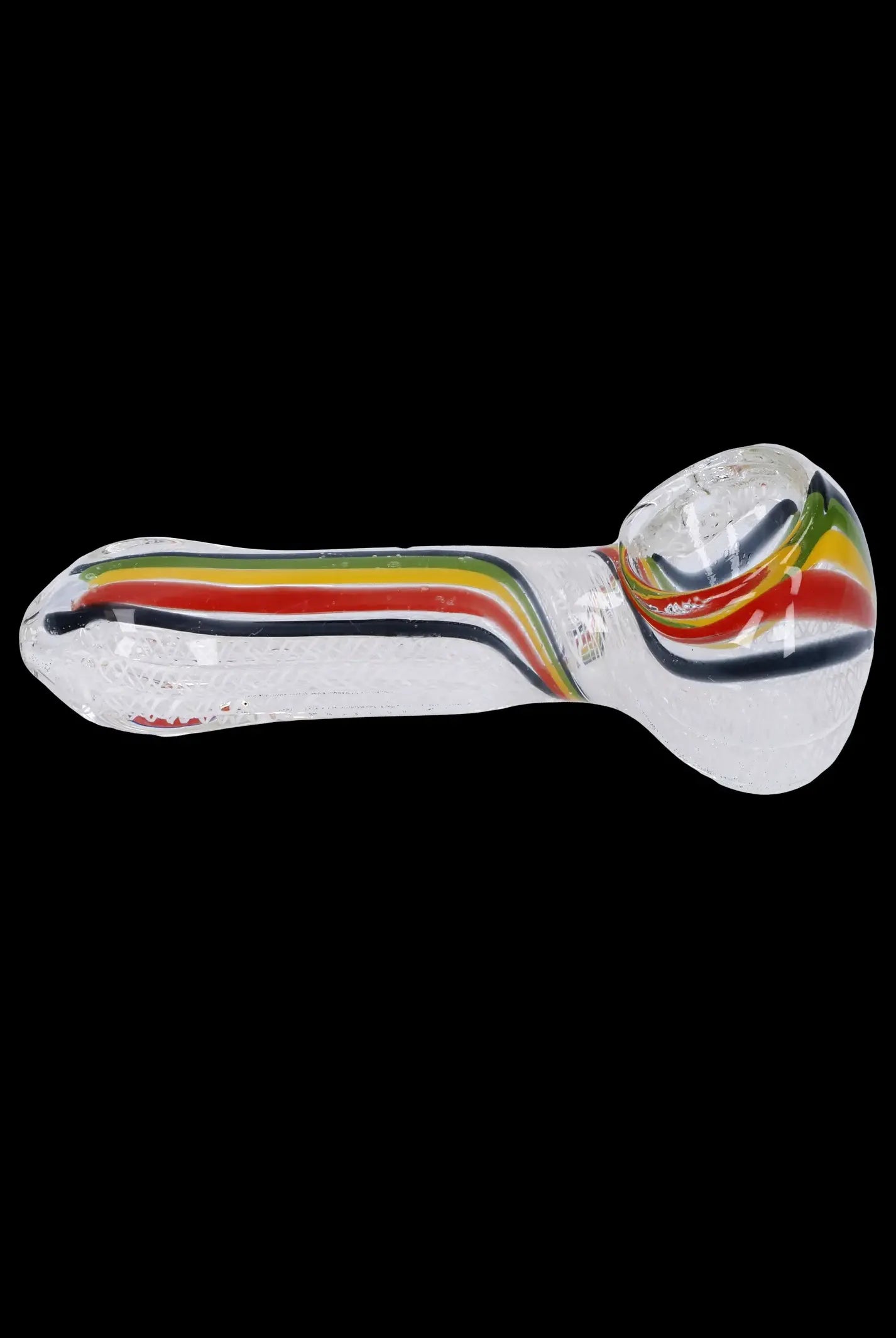 Glass smoking pipe with colorful stripes.