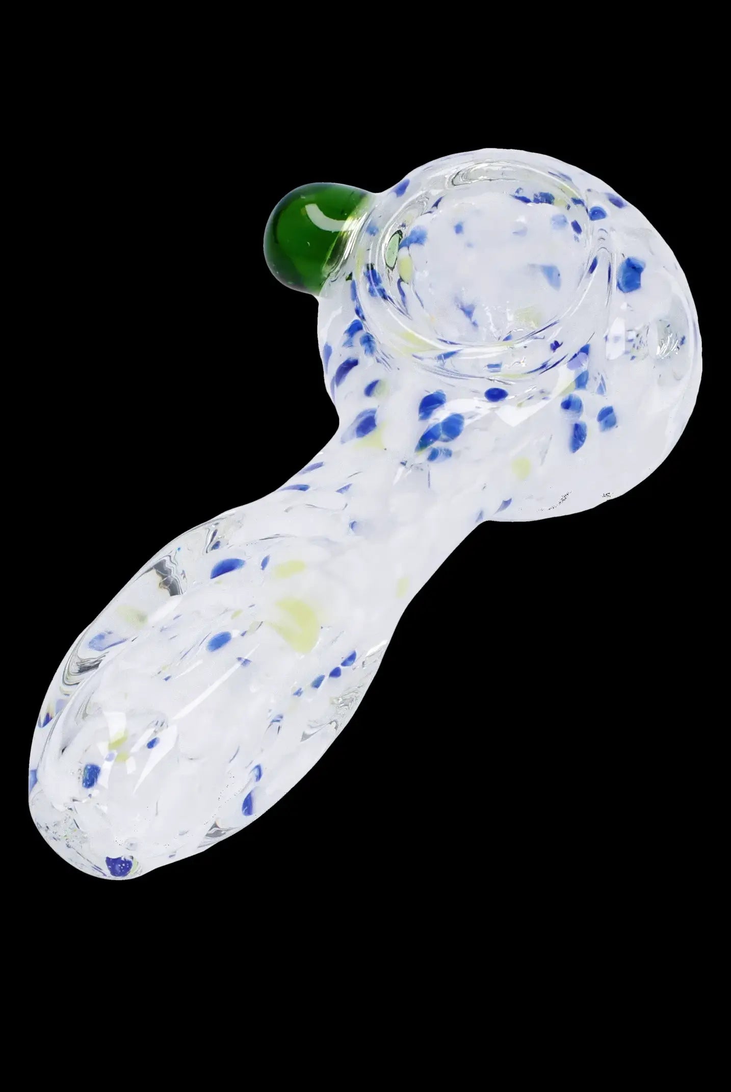 Glass pipe with colorful speckled pattern.