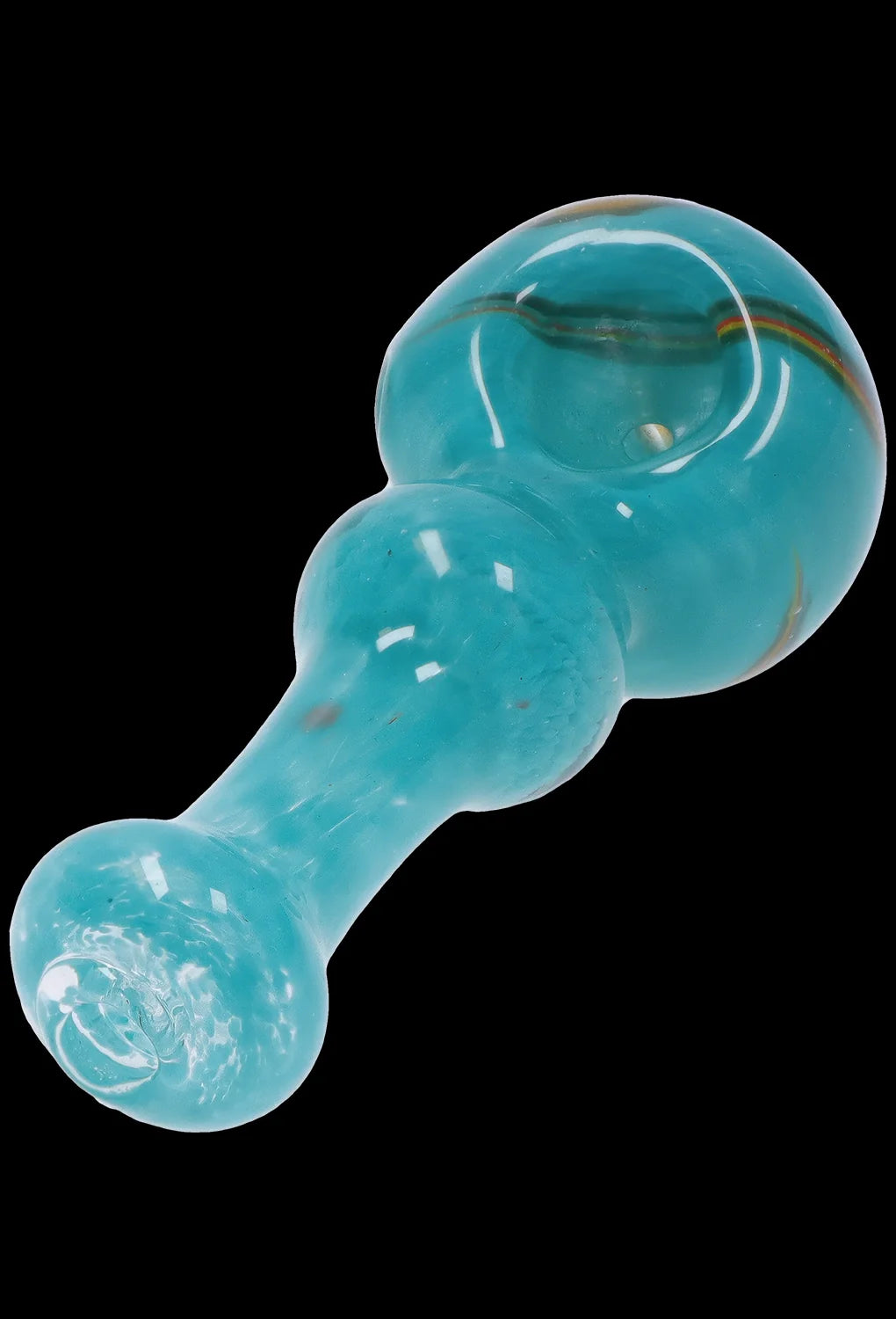Teal glass pipe with swirling white accents.