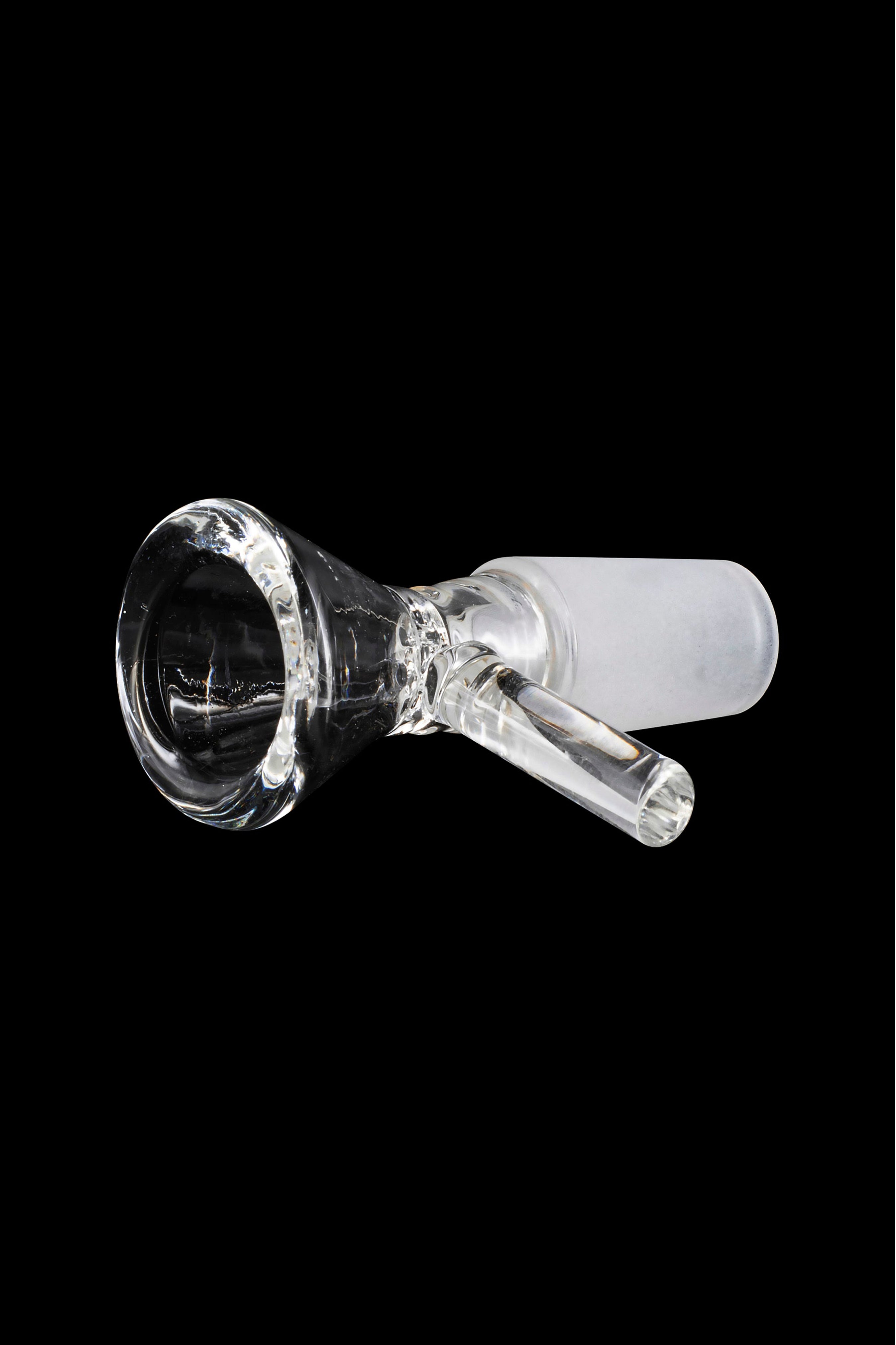 Glass cannabis bowl with blue accents, isolated on a black background.