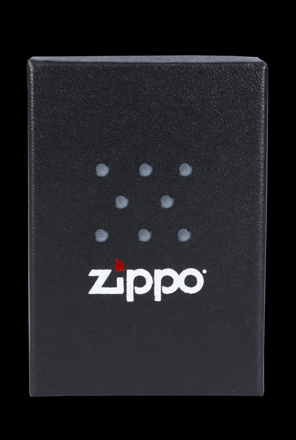 Black Zippo lighter with cannabis leaf pattern.
