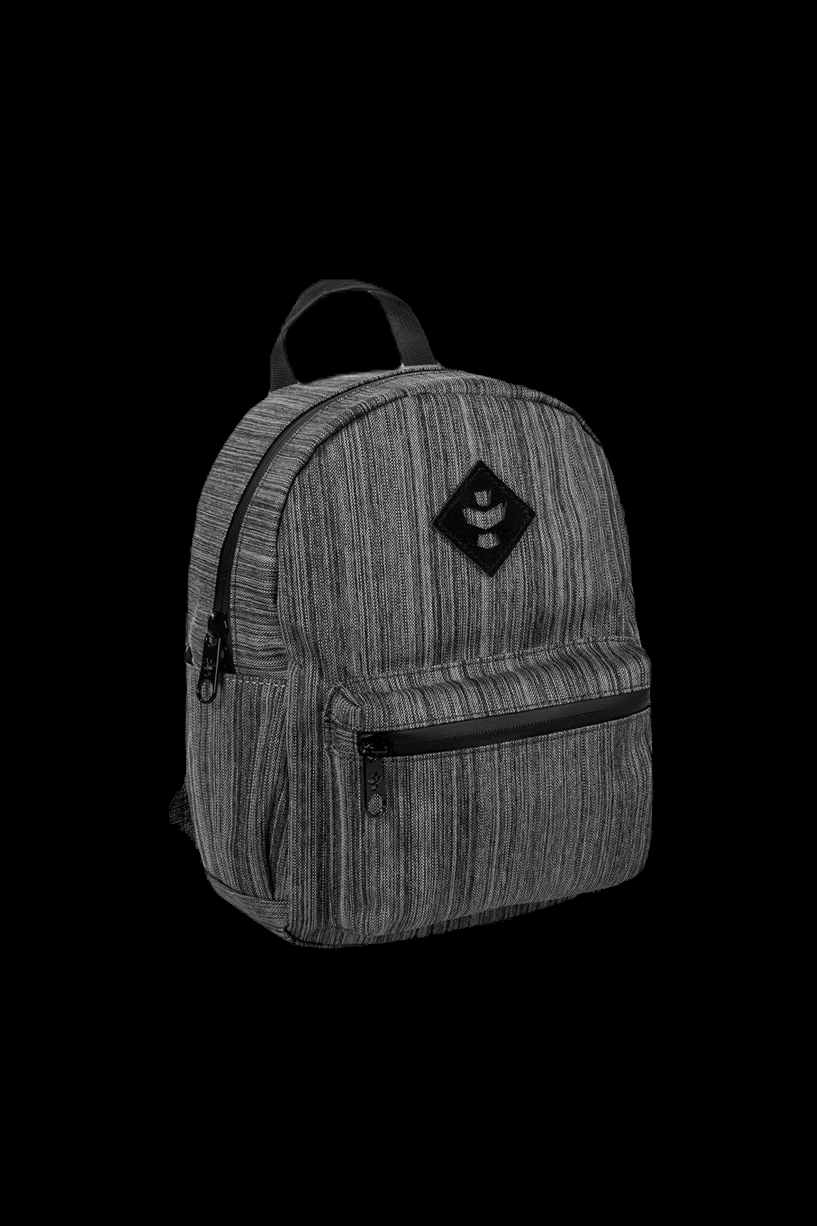Smoky grey backpack with a cannabis leaf-inspired diamond logo.