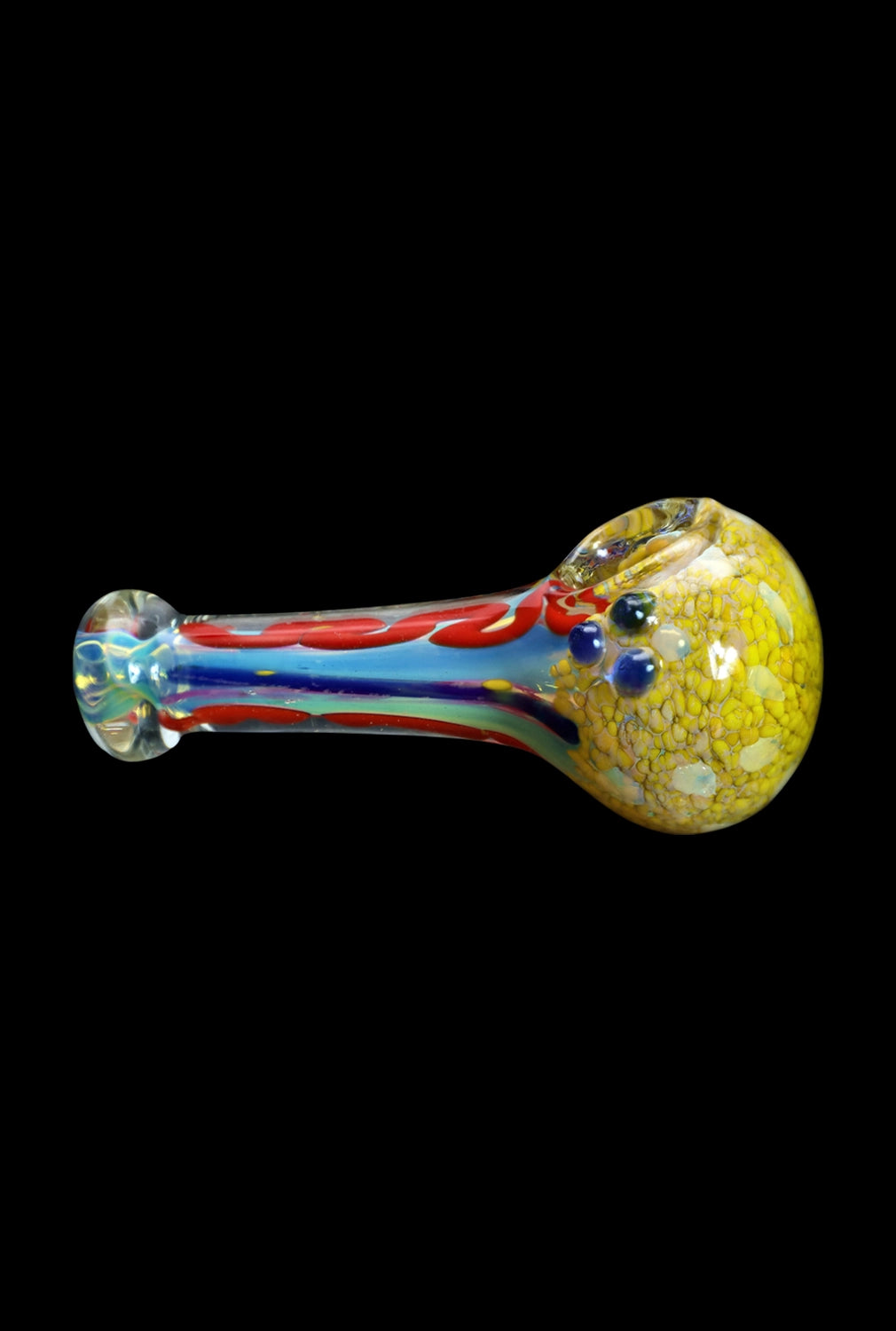 Hand pipe with colorful glass swirl design.