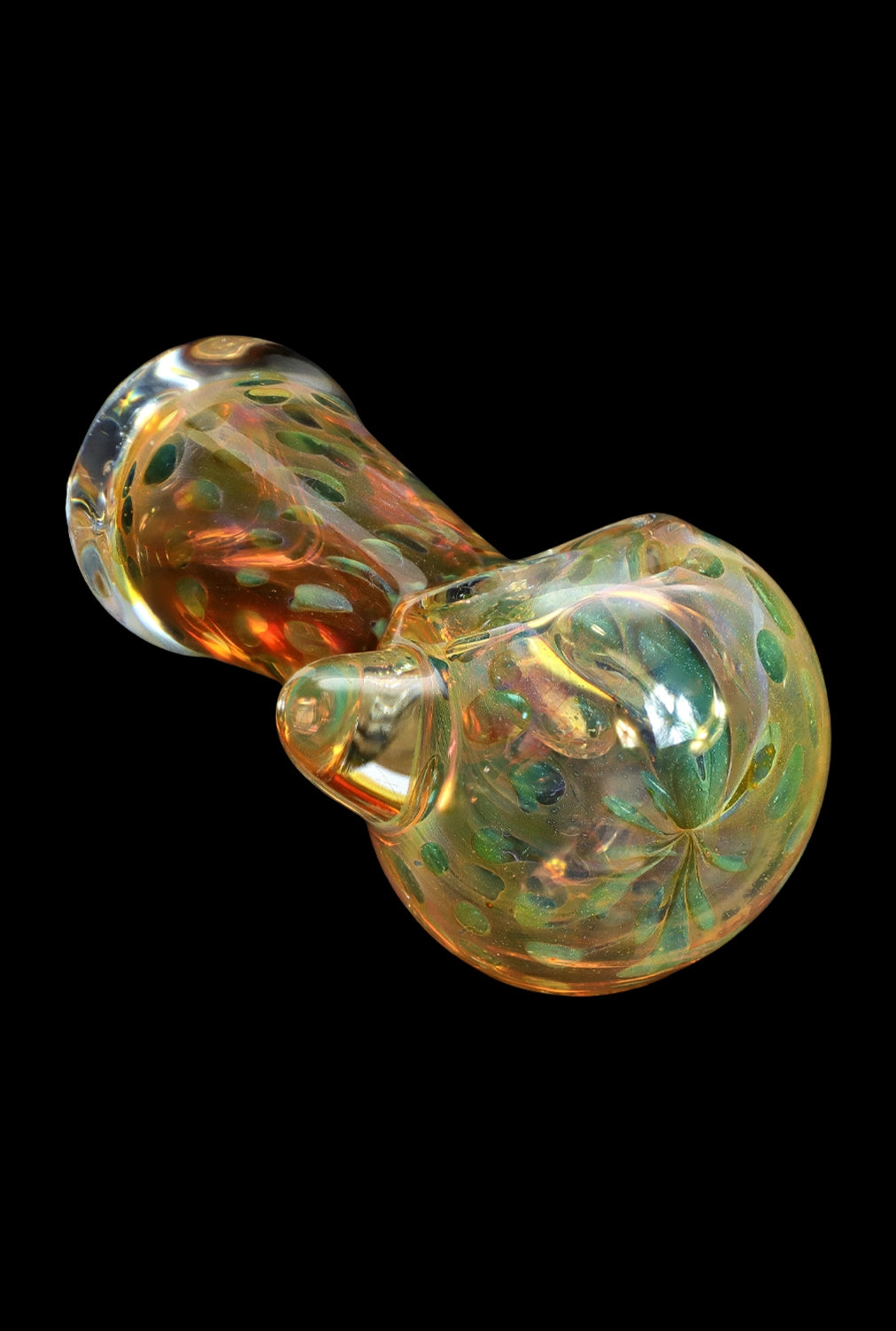 Iridescent glass pipe against a black background.