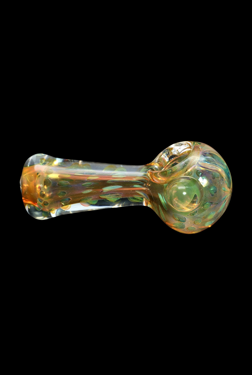 Iridescent glass smoking pipe on a black background.
