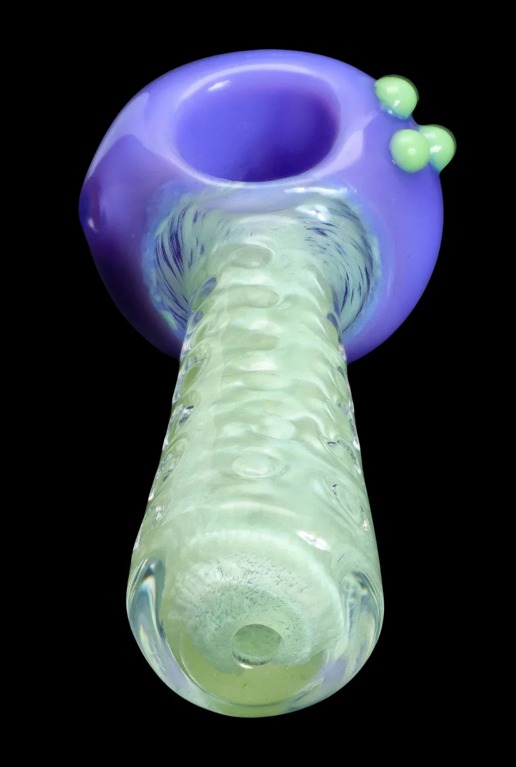 Green and purple glass smoking pipe.