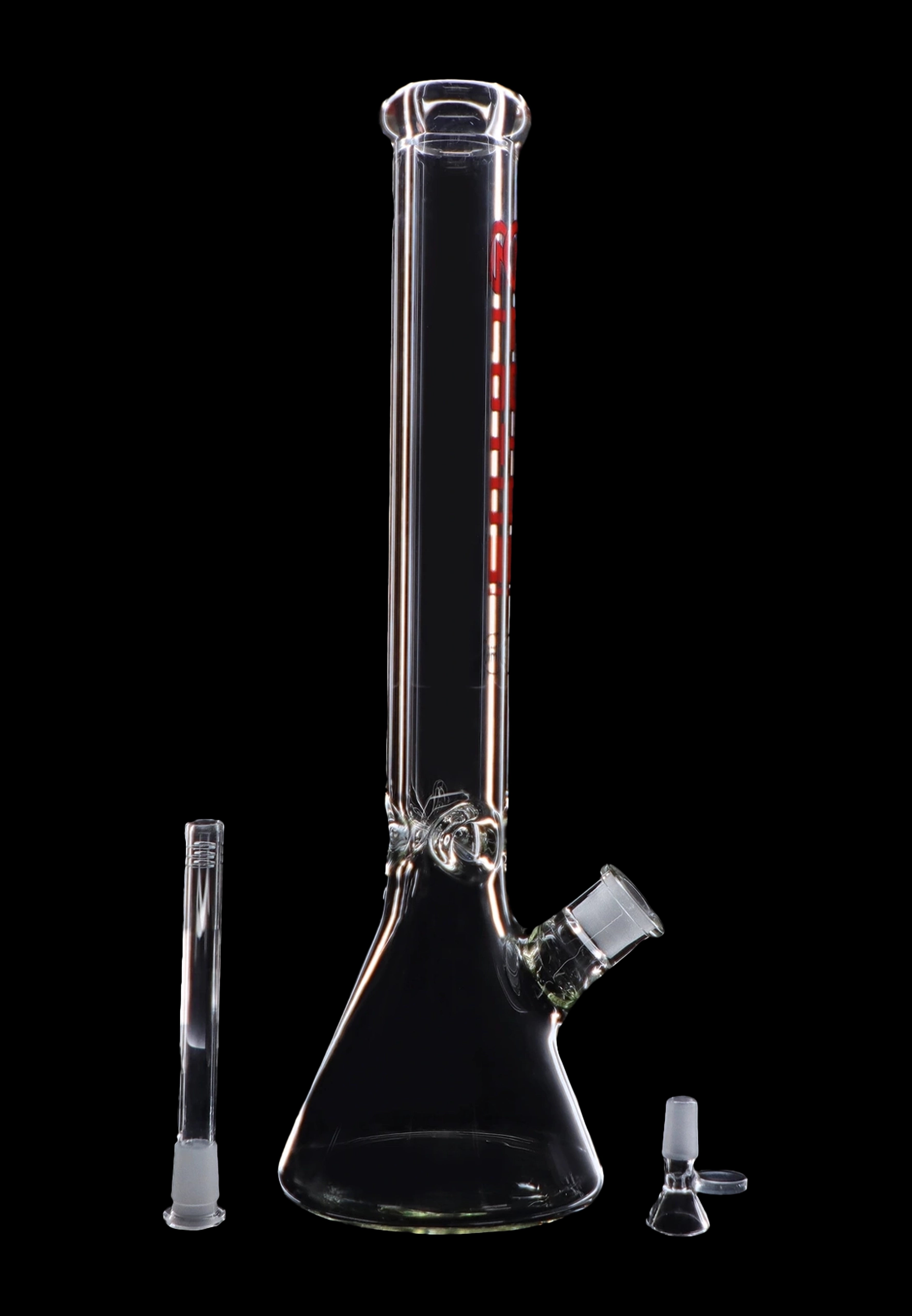 Glass bong with downstem and bowl, isolated on black.