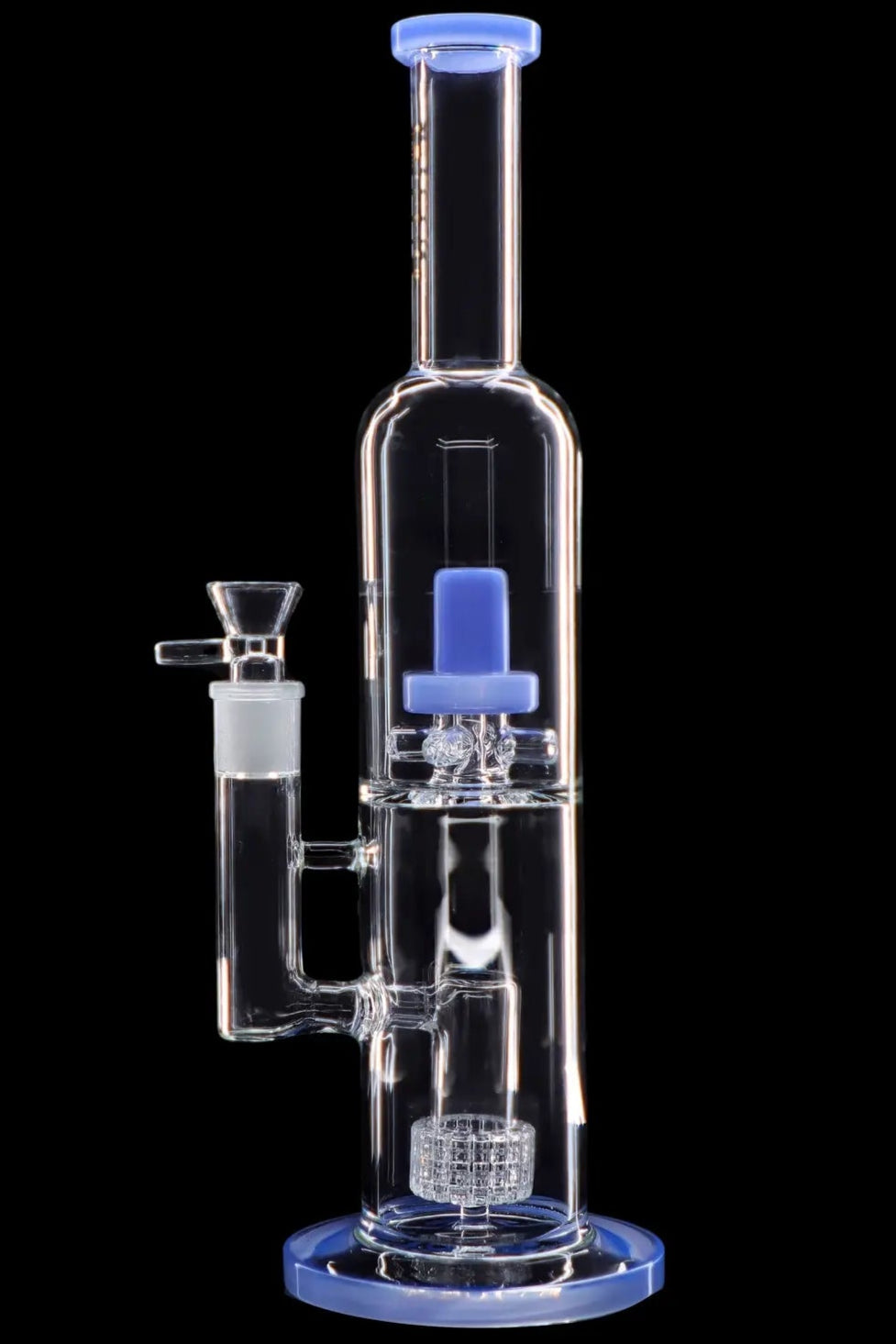 Blue glass water pipe (bong) with percolators.