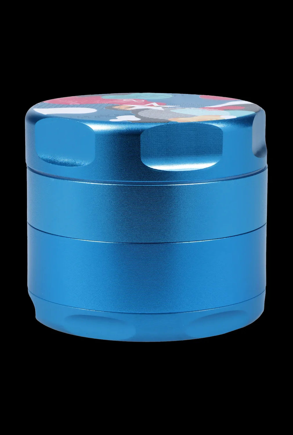 Blue metal grinder on a black background