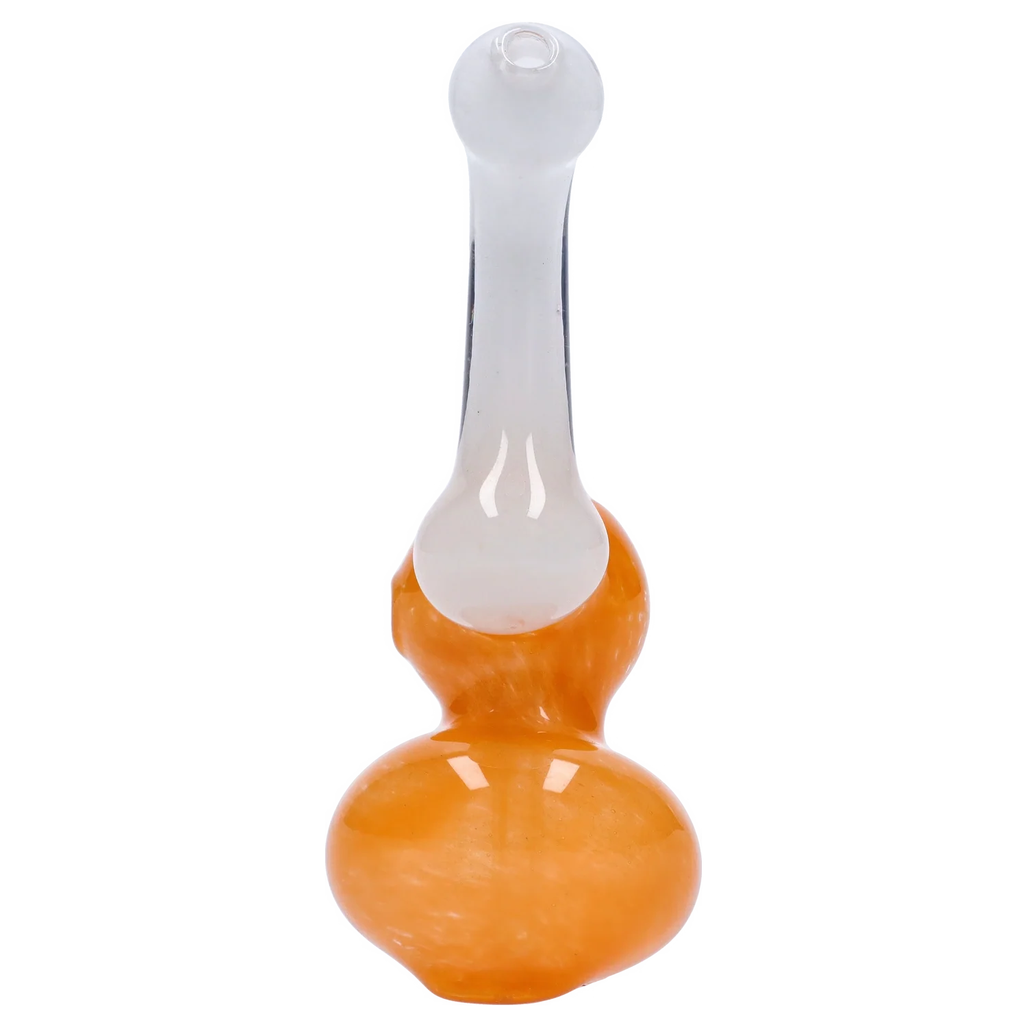 Top-down view of the Smoke Cartel Mini Bubbler with Colored Tube showing a white straight tube rising from a glossy orange double-bulb base.