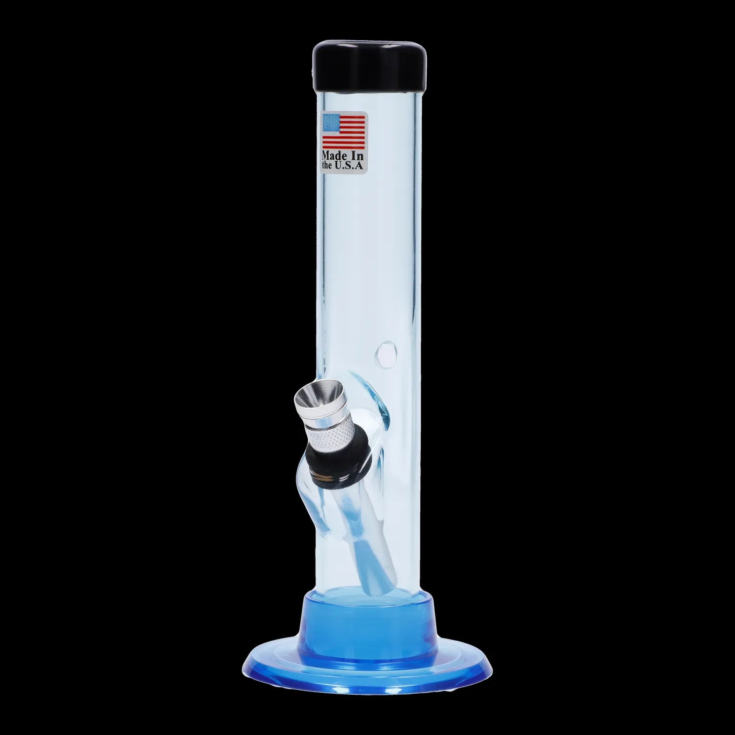 A front view of the 6-inch JM Plastics Mini Matching Straight Tube with Carb Hole Acrylic Water Pipe, showing its clear acrylic construction.