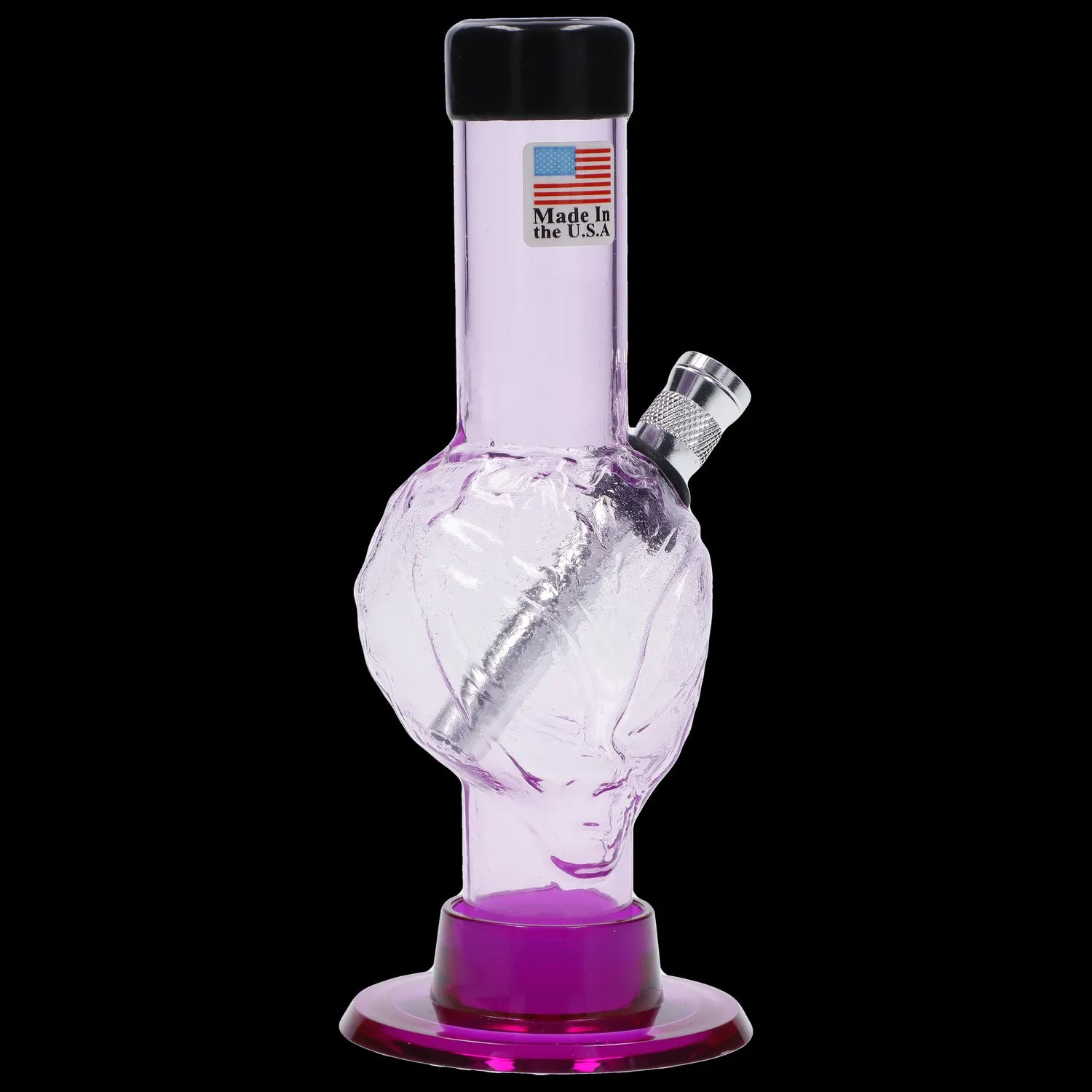 A front view of the 6-inch JM Plastics Mini Alien Base Acrylic Water Pipe, showcasing its transparent body and unique base design.