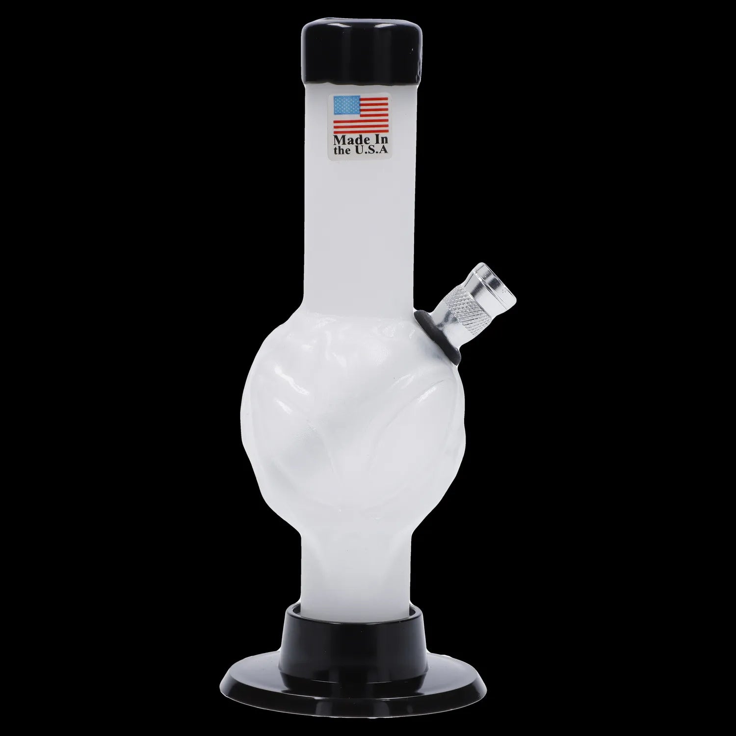 A front view of the 6-inch JM Plastics Mini Alien Base Acrylic Water Pipe, showing its clear acrylic construction and unique base design.